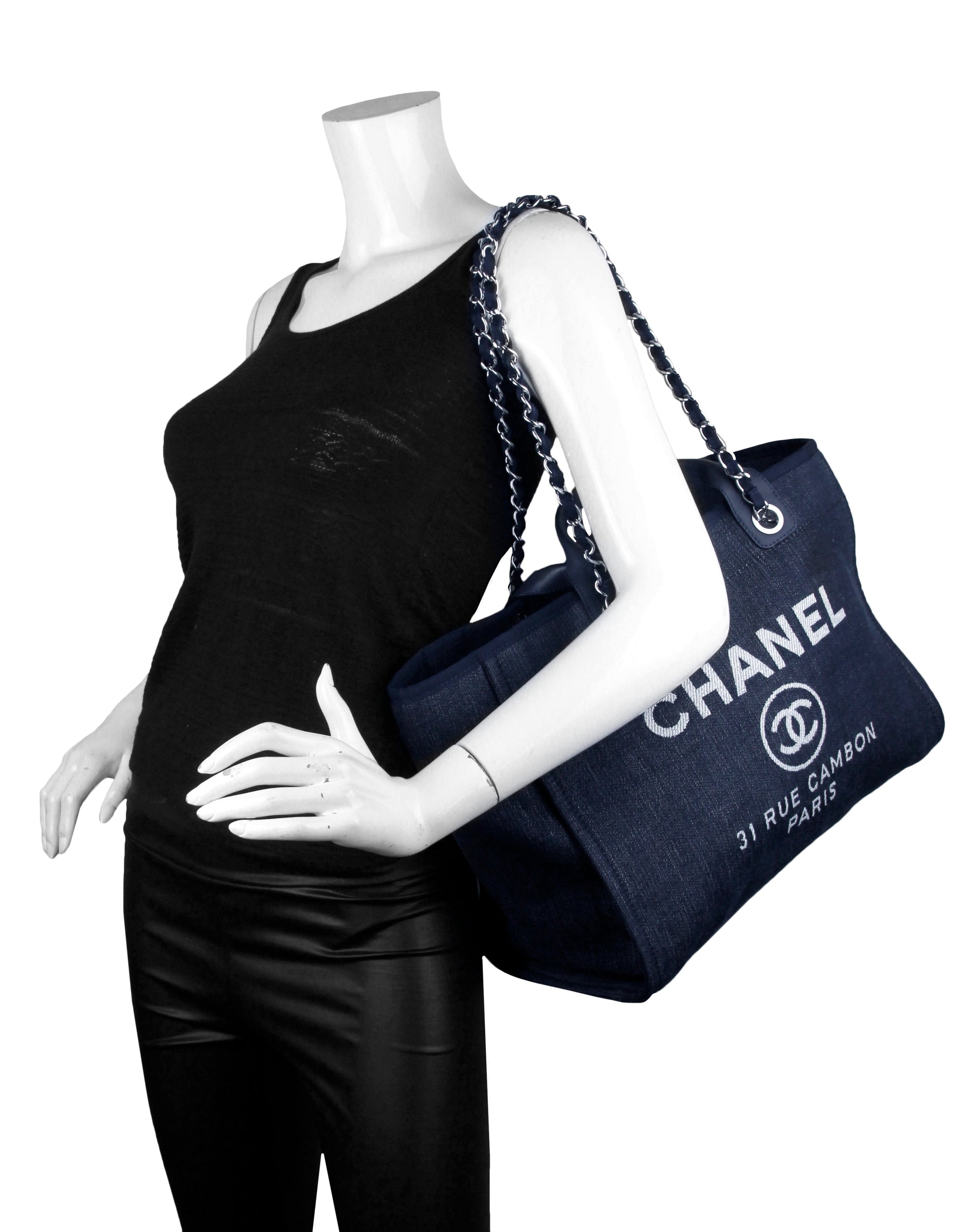Chanel Dark Blue Medium Deauville Tote Tote Bag - Rovelle Bags