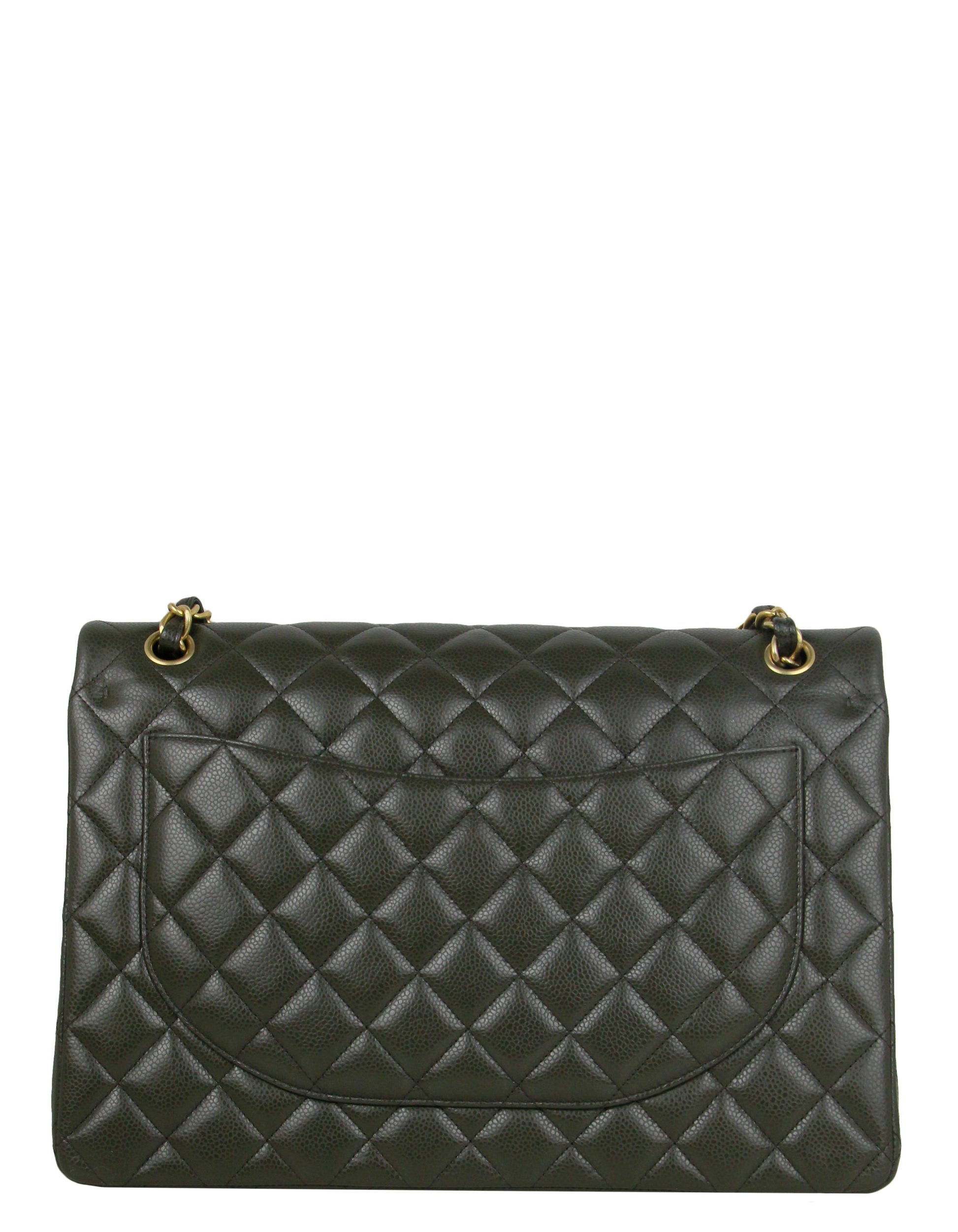 Chanel Dark Green Caviar Leather Double Flap Bag - Rovelle Bags