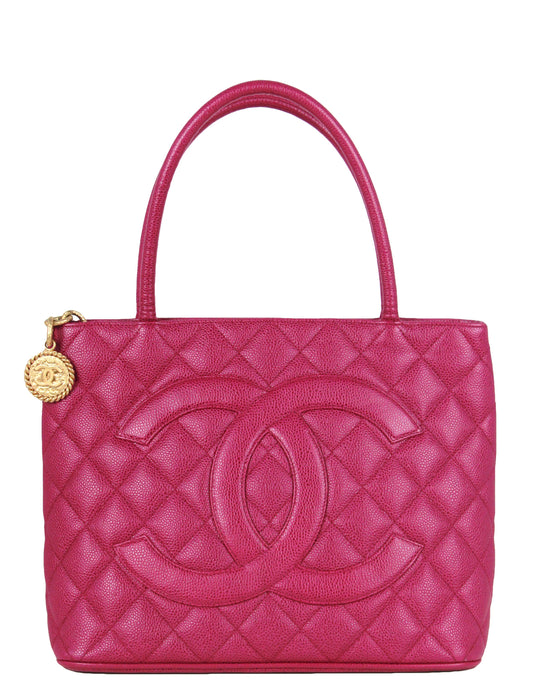 Chanel Dark Pink Caviar Leather CC Tote Bag - Rovelle Bags