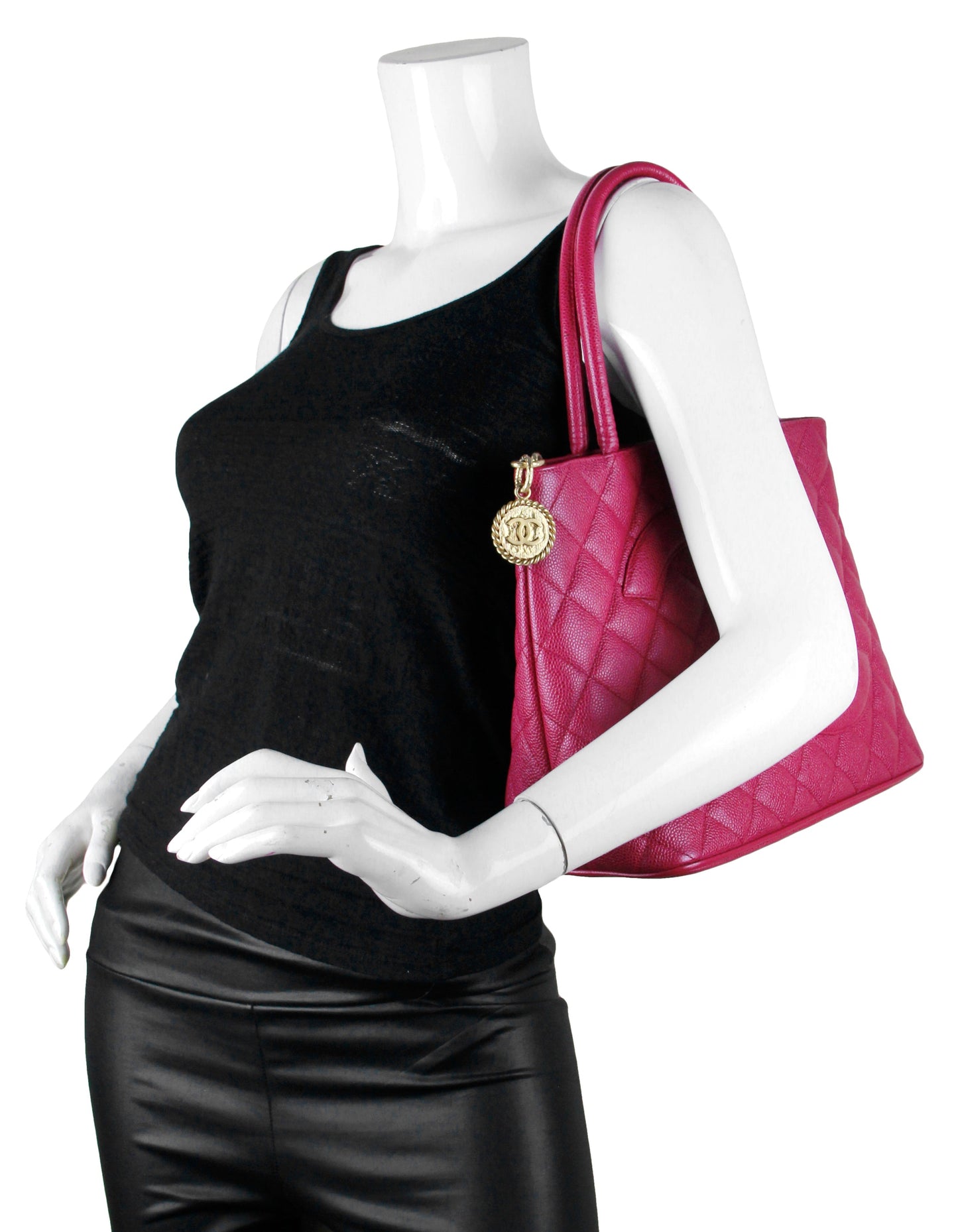 Chanel Dark Pink Caviar Leather CC Tote Bag - Rovelle Bags