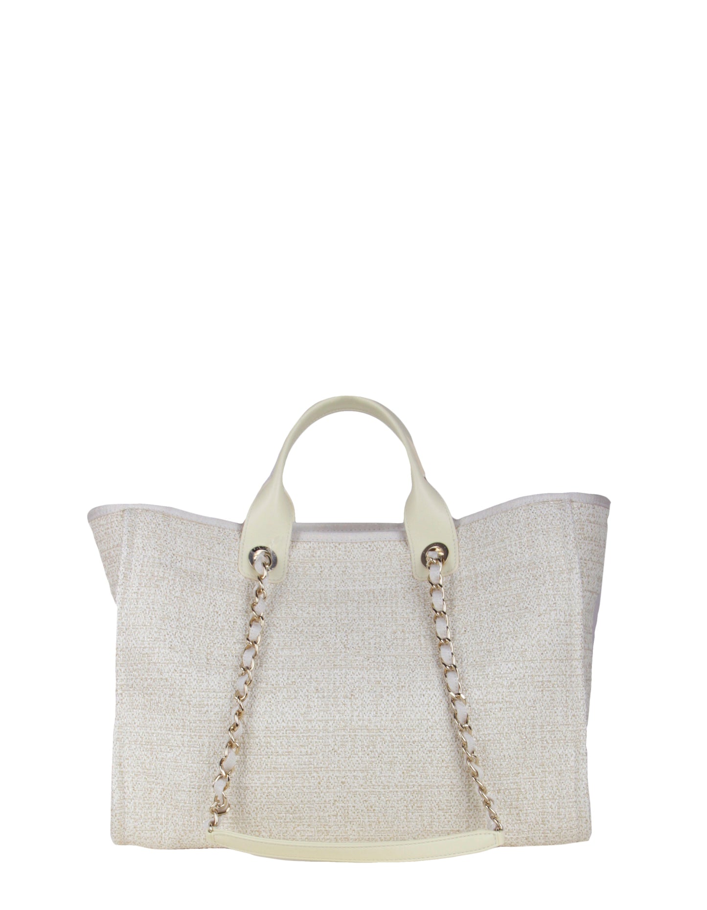 Chanel Ivory/ Gold Large Deauville Shopping Tote Bag - Rovelle Bags