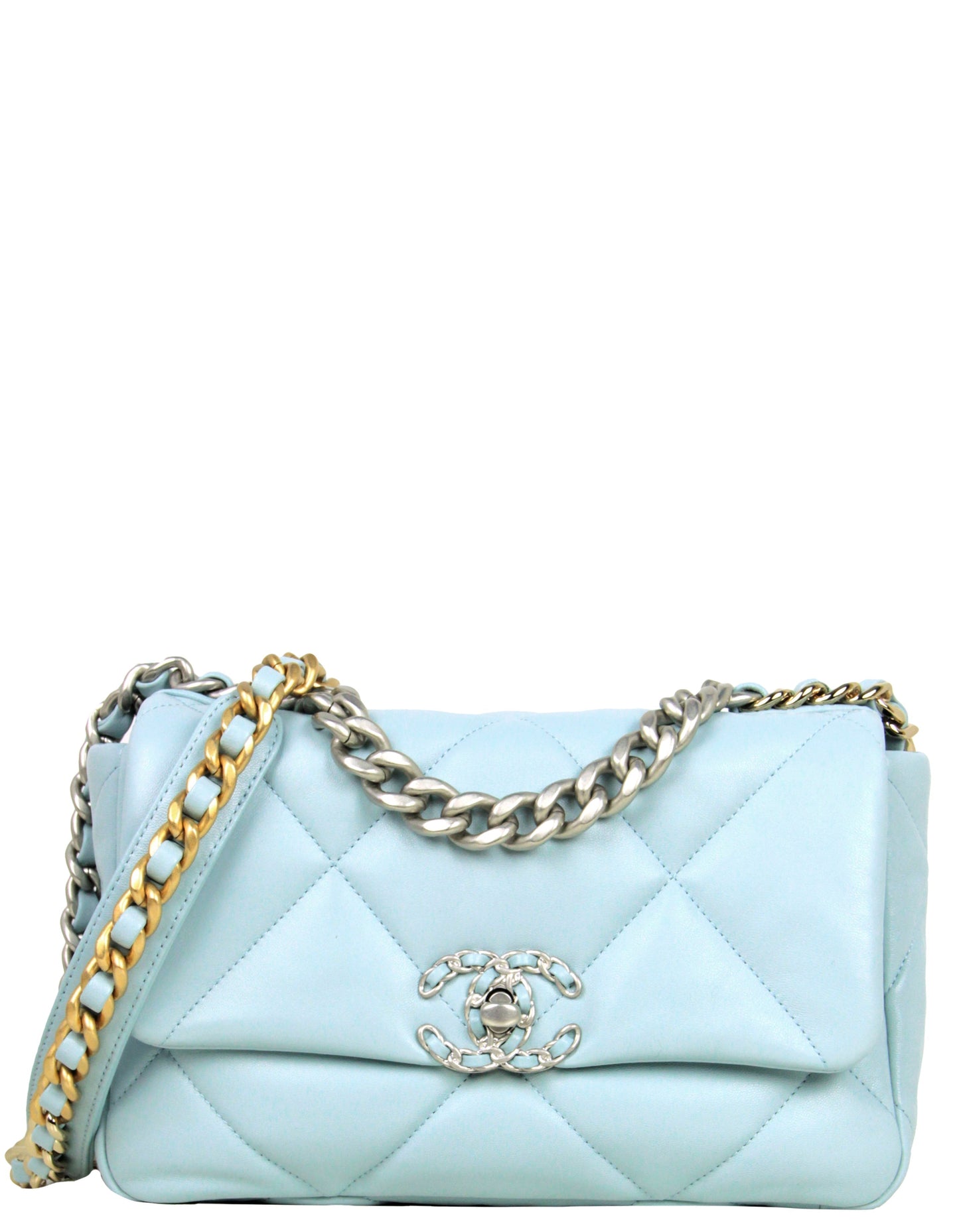 Chanel NWT 2022 Light Blue Lambskin Handbag - Rovelle Bags