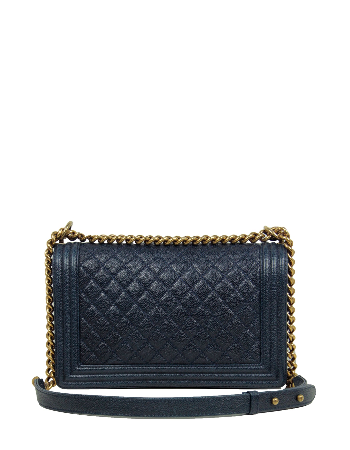 Chanel Navy Caviar Leather New Medium Flap Bag - Rovelle Bags