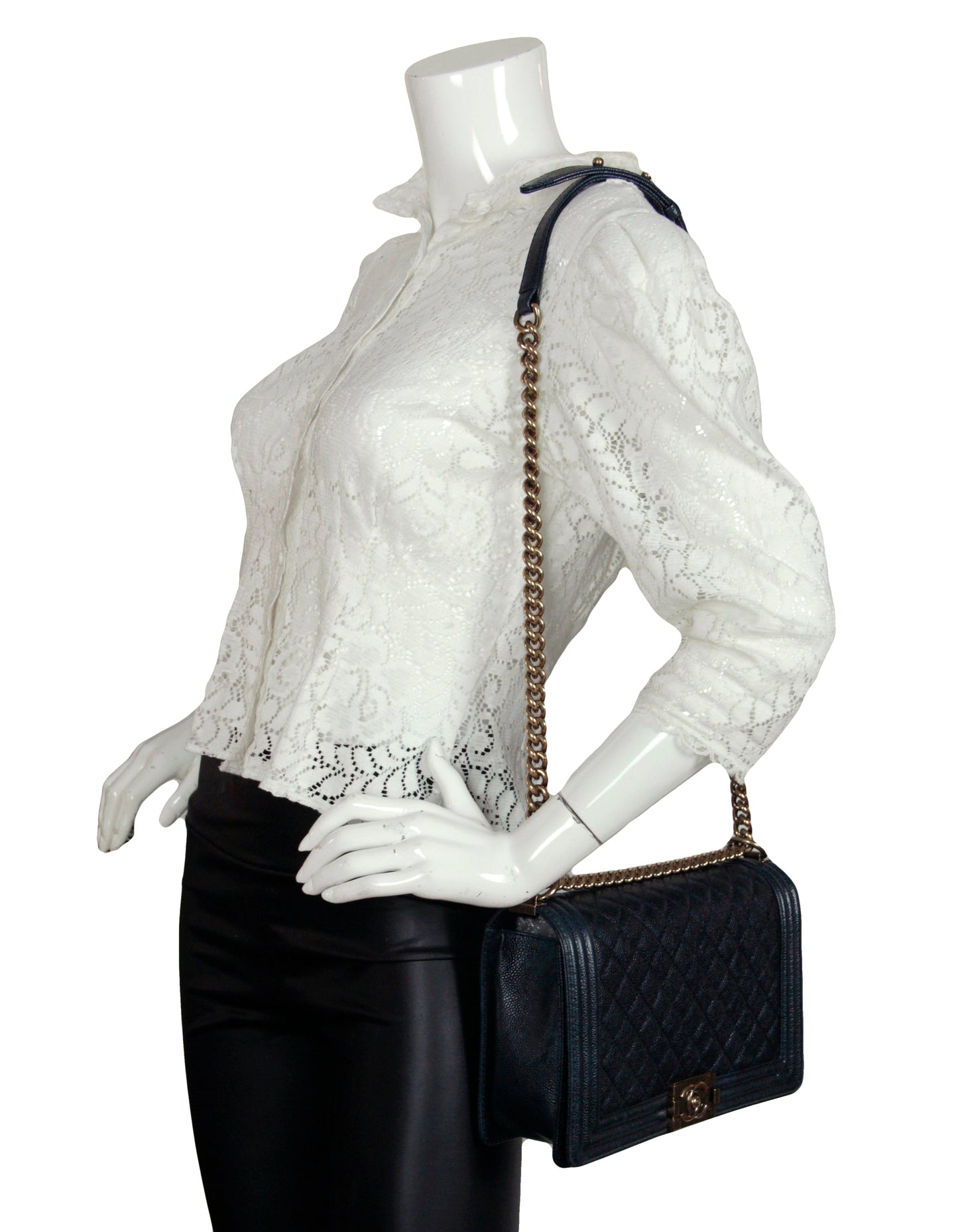 Chanel Navy Caviar Leather New Medium Flap Bag - Rovelle Bags