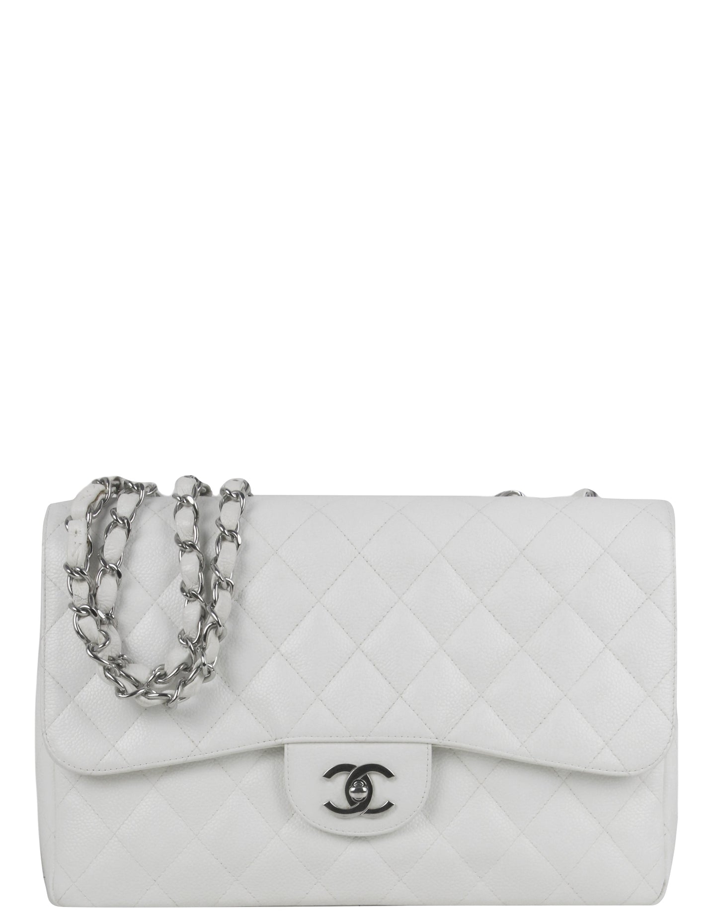 Chanel White Caviar Leather Quilted Single Flap Bag - Rovelle Bags