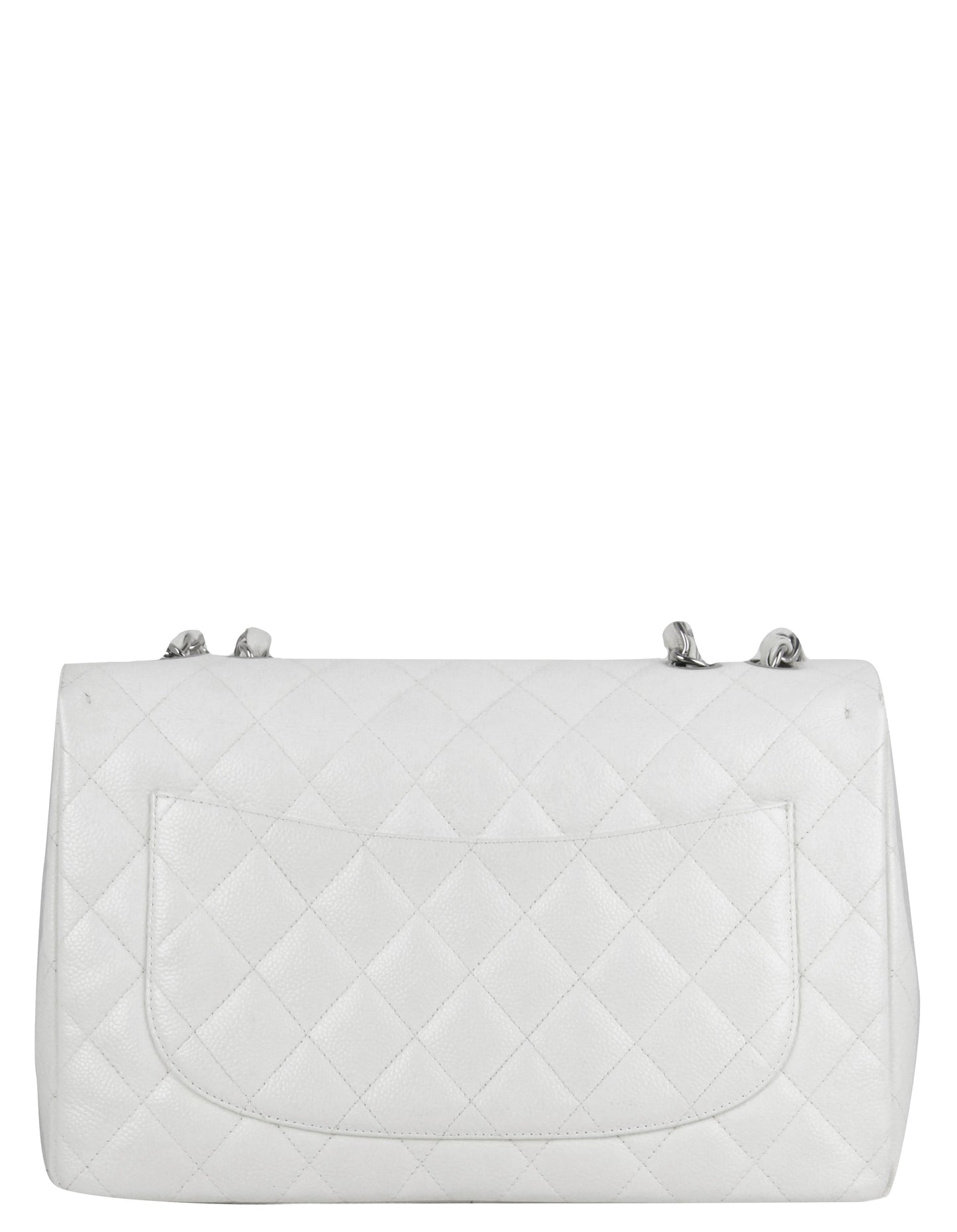 Chanel White Caviar Leather Quilted Single Flap Bag - Rovelle Bags