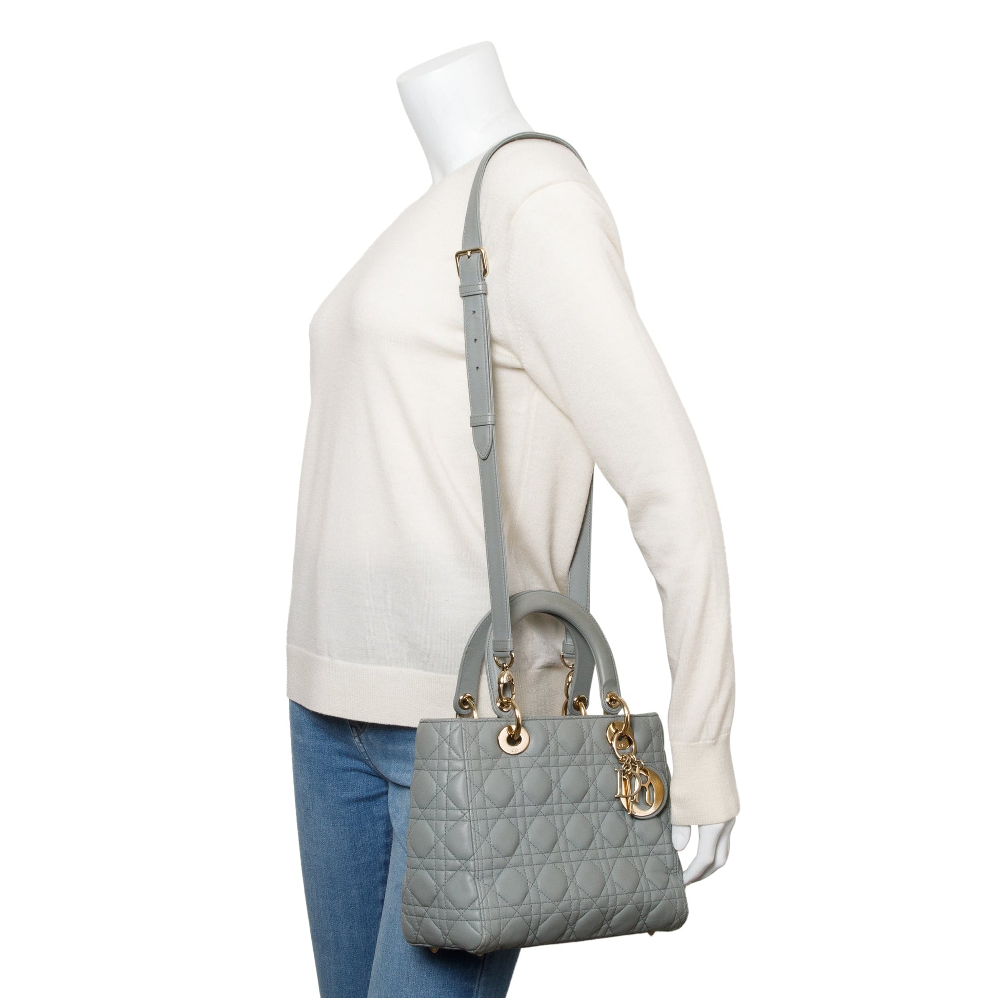 Christian Dior 2020 Grey Cannage Lambskin Leather Medium Lady Dior Bag