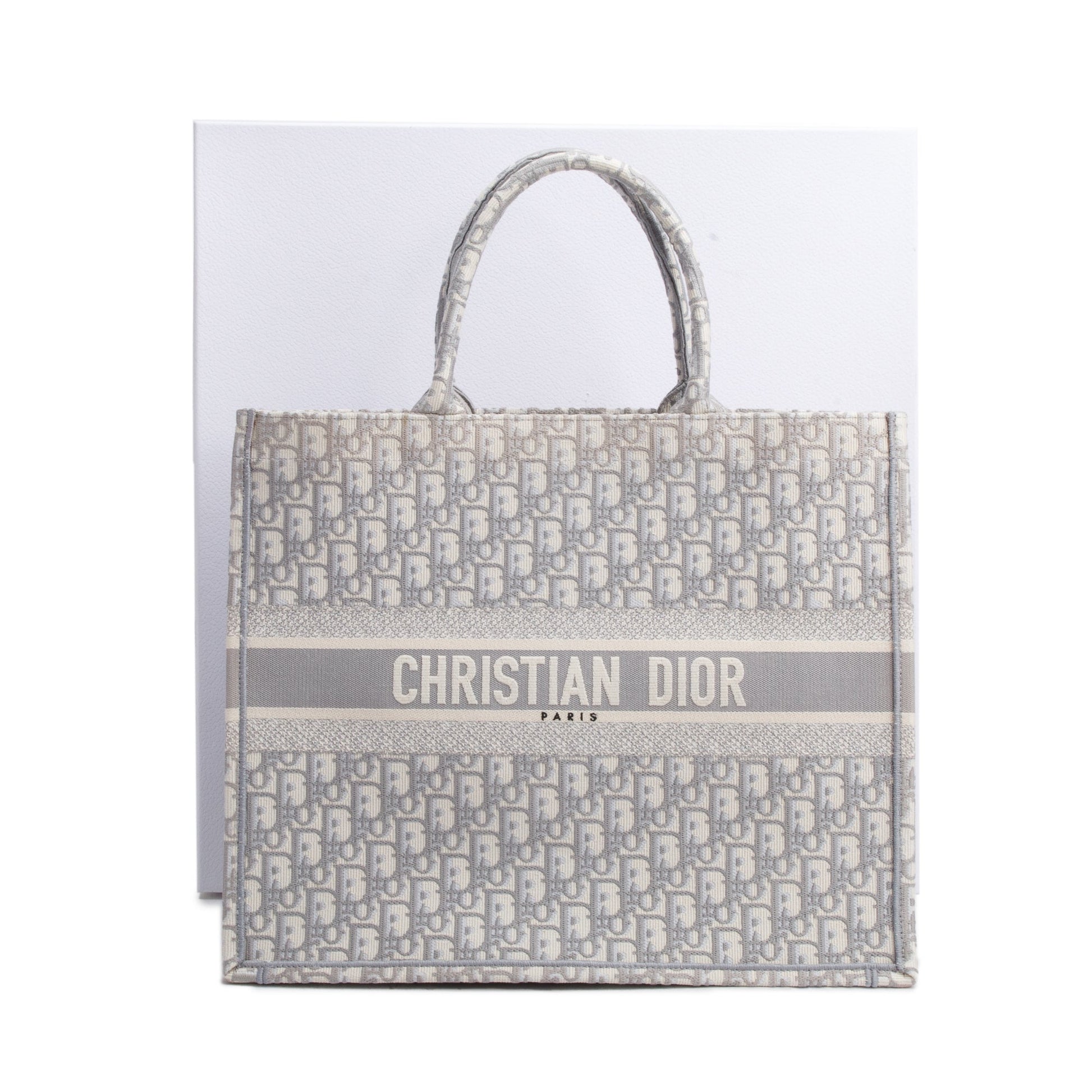 Christian Dior 2020 Grey & Neutral Dior Oblique Embroidery Large Book Tote