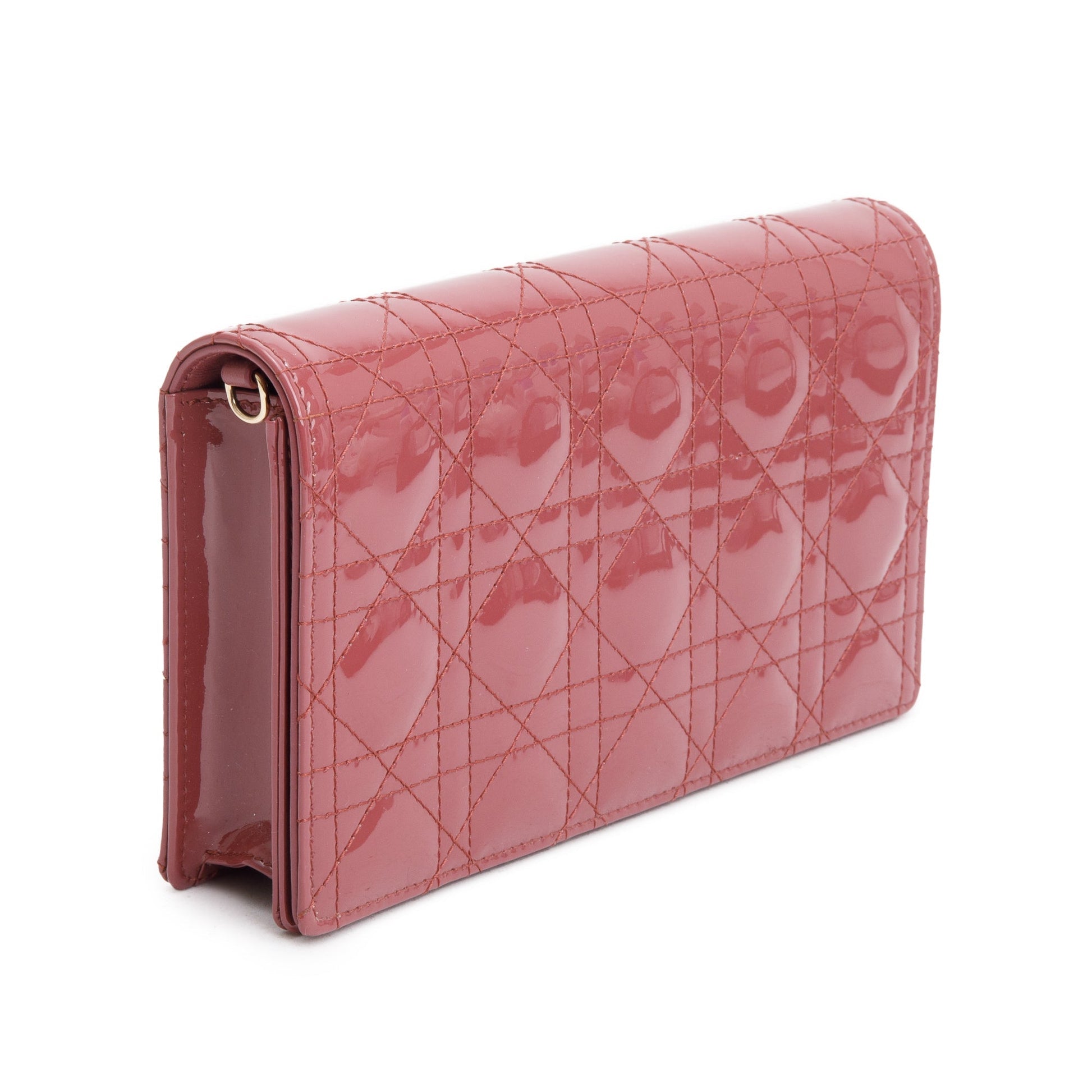Christian Dior 2020 Pink Cannage Patent Leather Lady Dior Chain Pouch