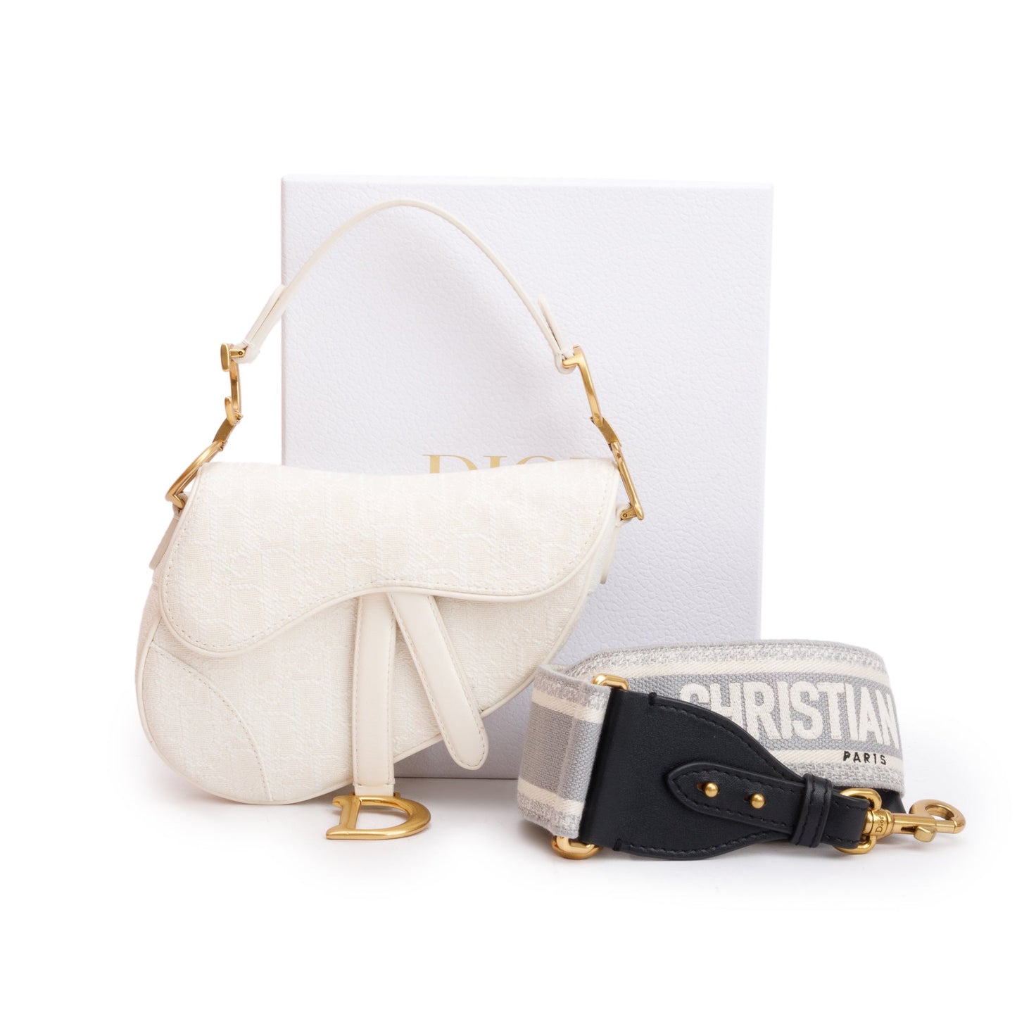 Christian Dior 2020 White Oblique Mini Saddle Bag
