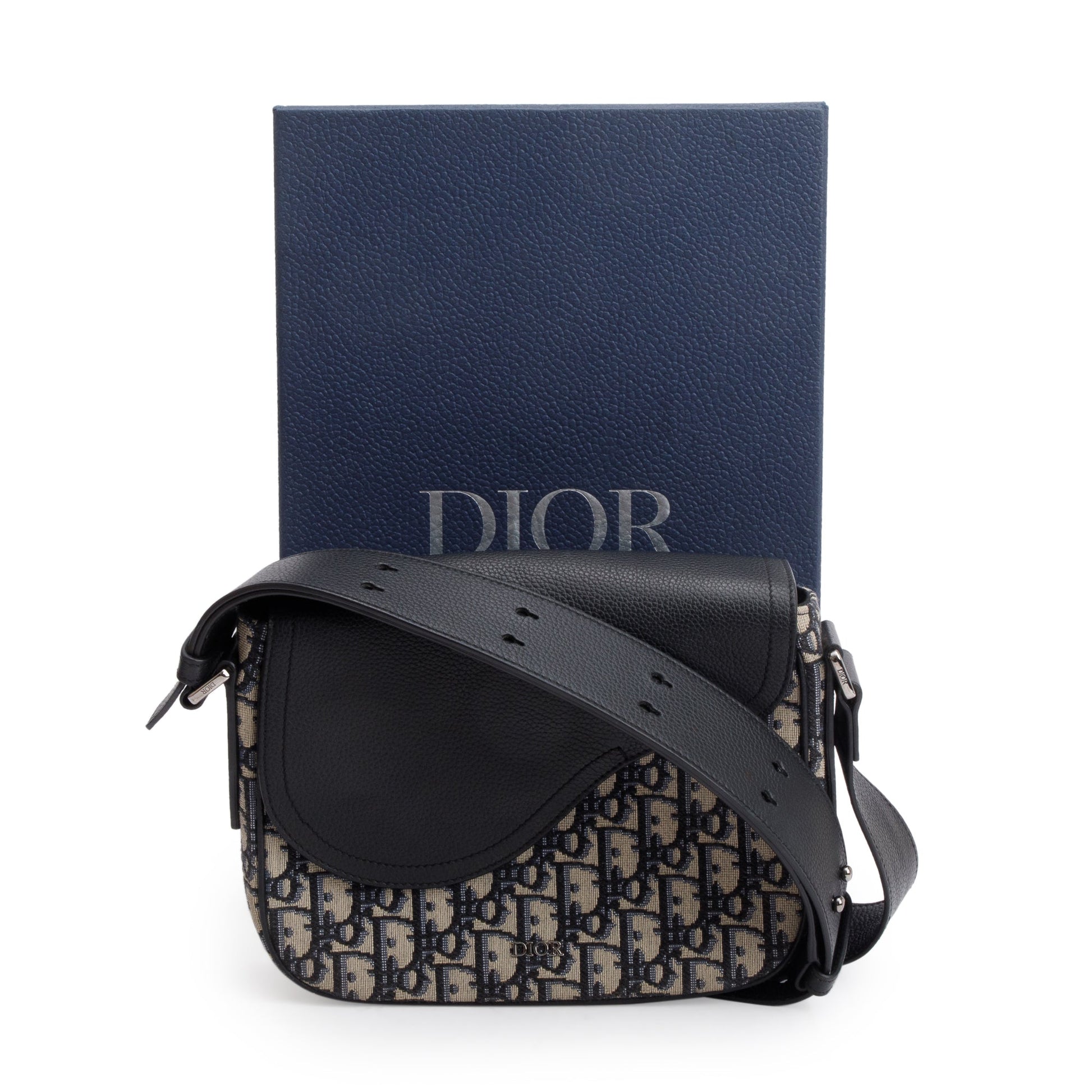Christian Dior 2021 Black Oblique Mini Saddle Messenger Bag