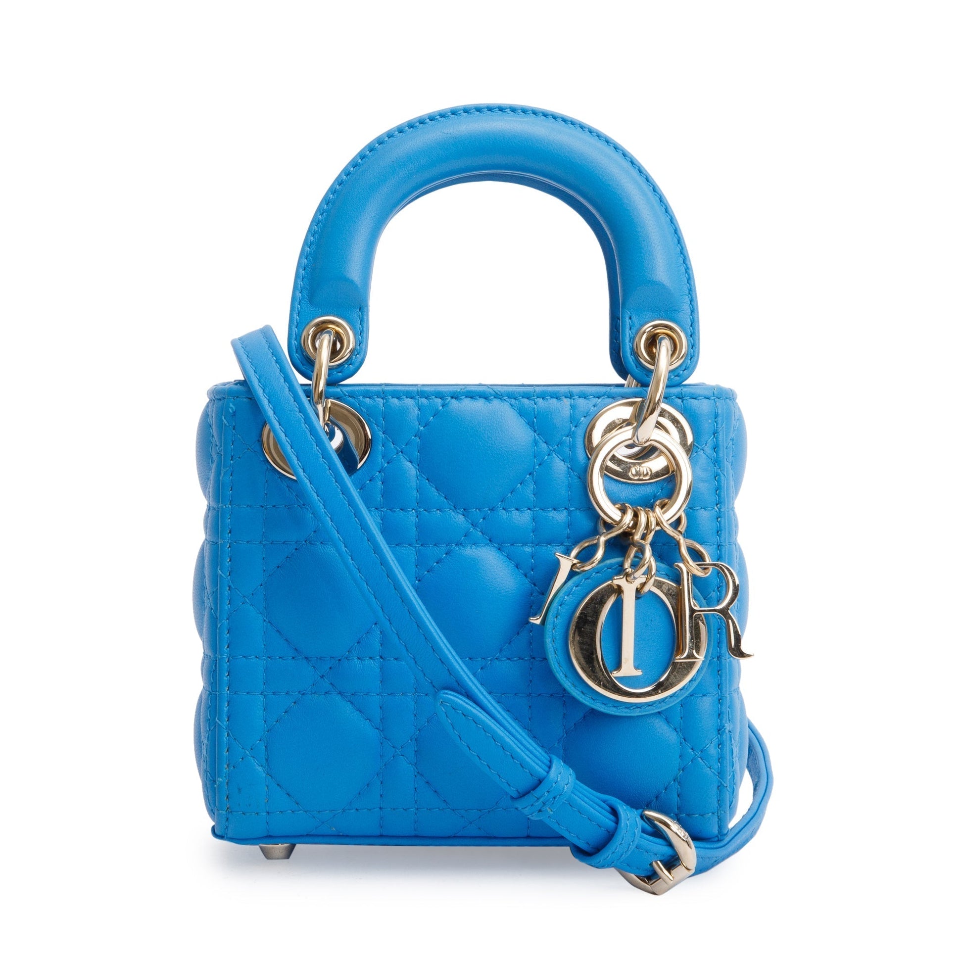 Christian Dior 2021 Blue Leather Micro Lady Dior Bag
