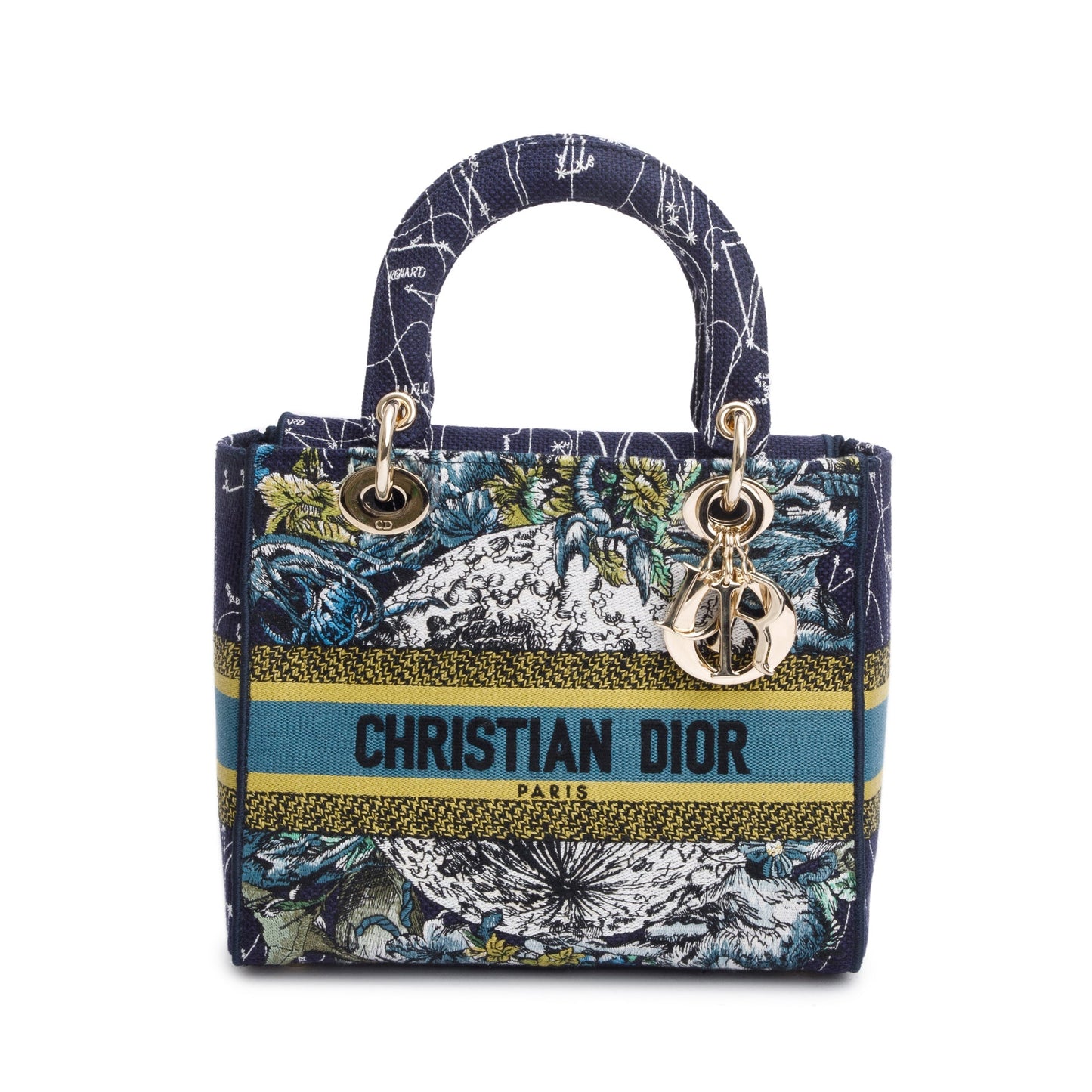 Christian Dior 2021 Blue Multicolor Zodiac Embroidery Medium Lady D-Lite Bag
