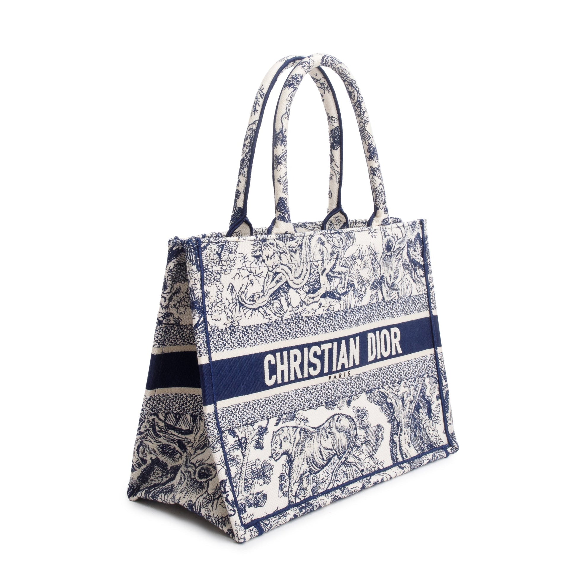 Christian Dior 2021 Ecru and Blue Toile De Juy Dioriviera Embroidery Medium Book Tote
