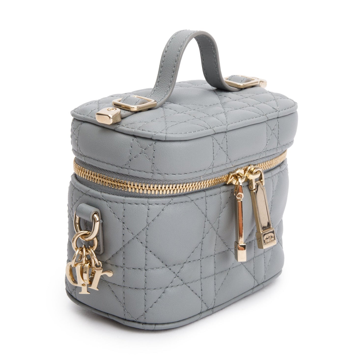 Christian Dior 2021 Grey Cannage Leather Micro Lady Dior Vanity Case