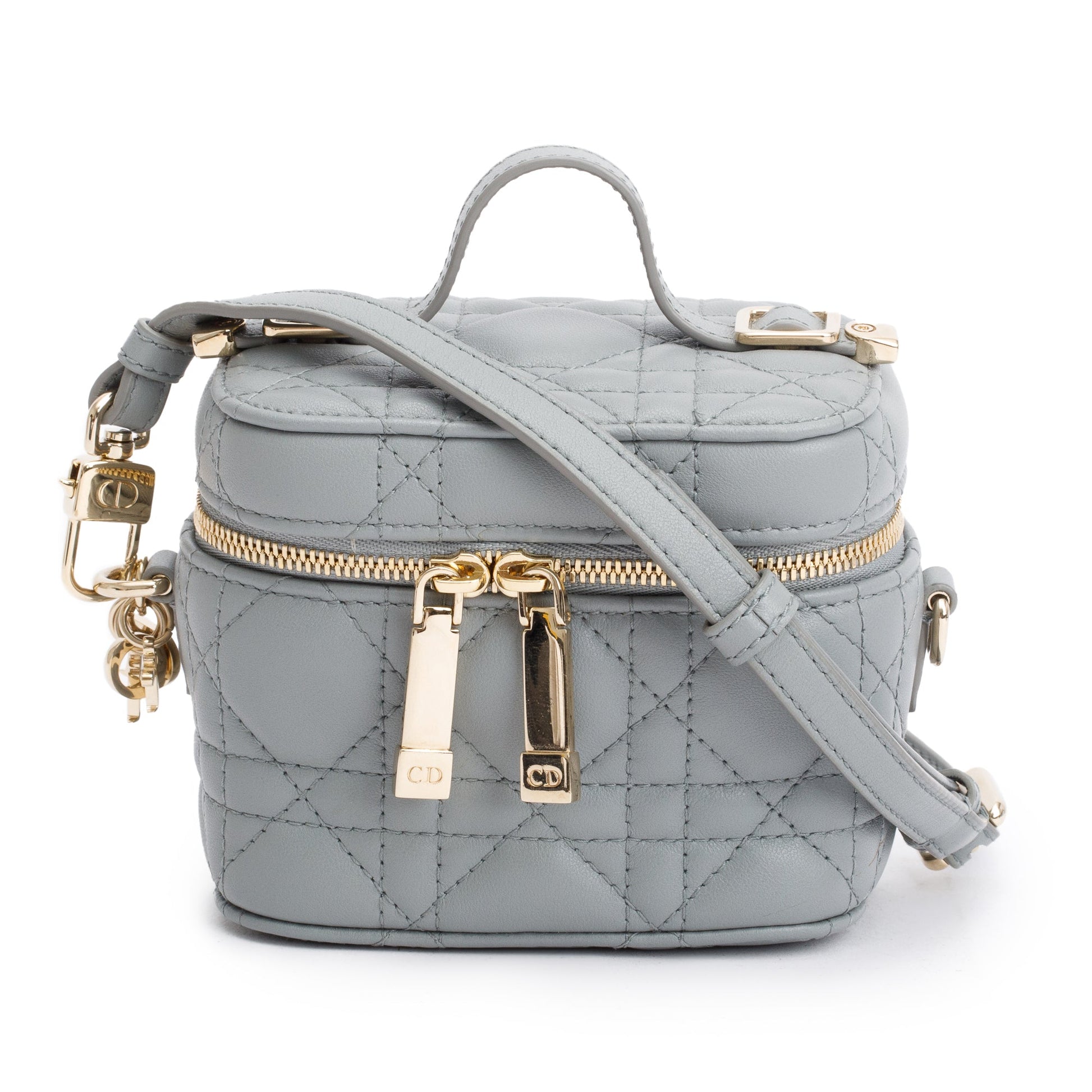 Christian Dior 2021 Grey Cannage Leather Micro Lady Dior Vanity Case