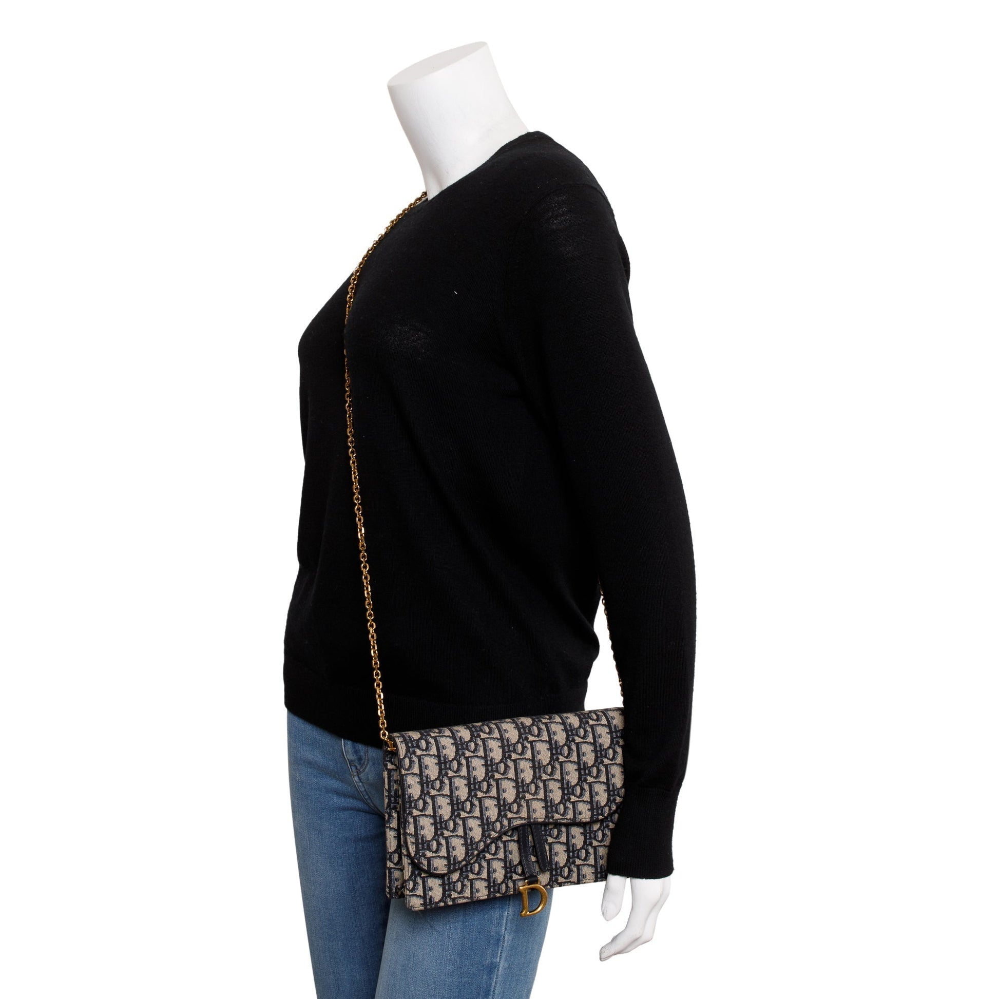 Christian Dior 2021 Oblique Jacquard Saddle Pouch with Chain