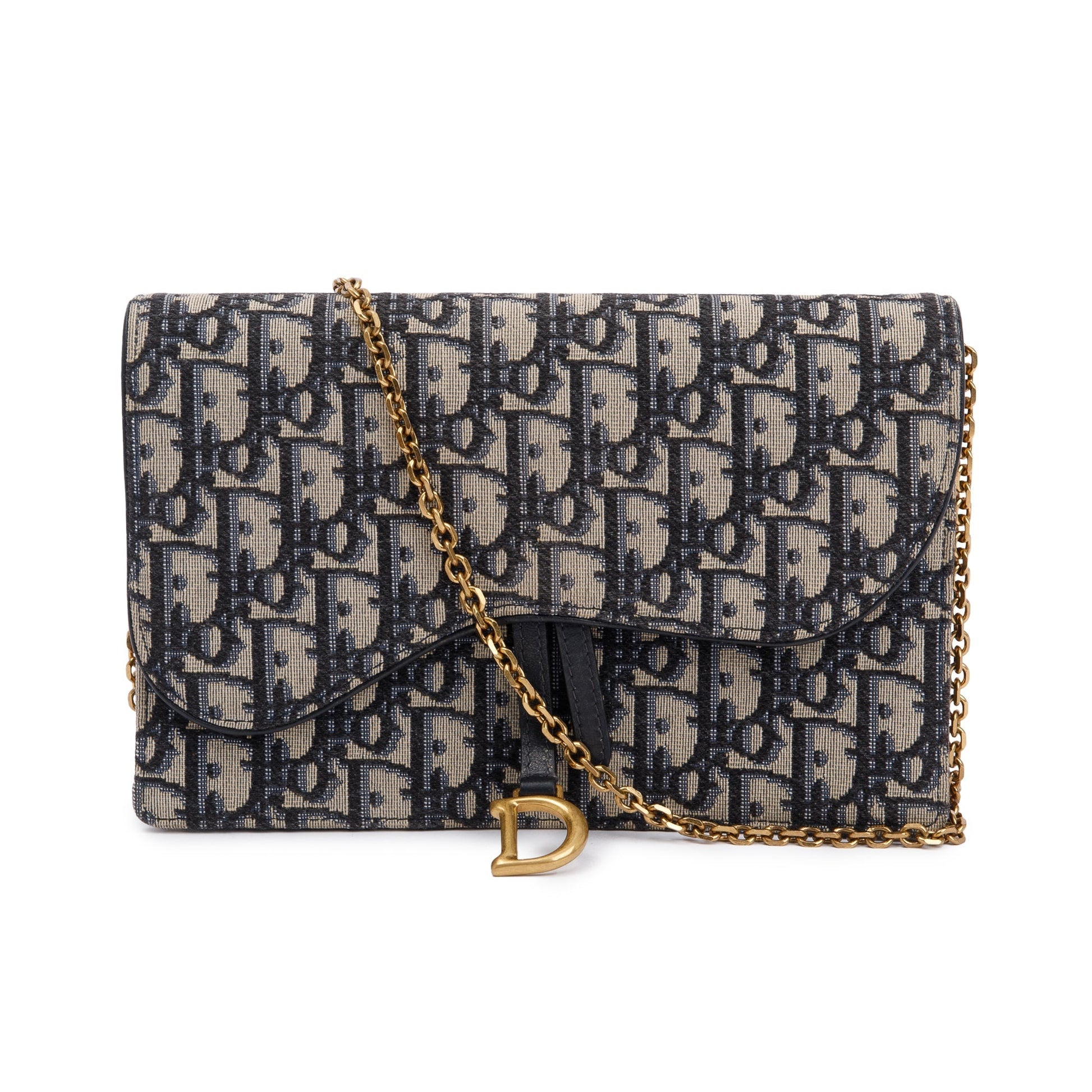 Christian Dior 2021 Oblique Jacquard Saddle Pouch with Chain