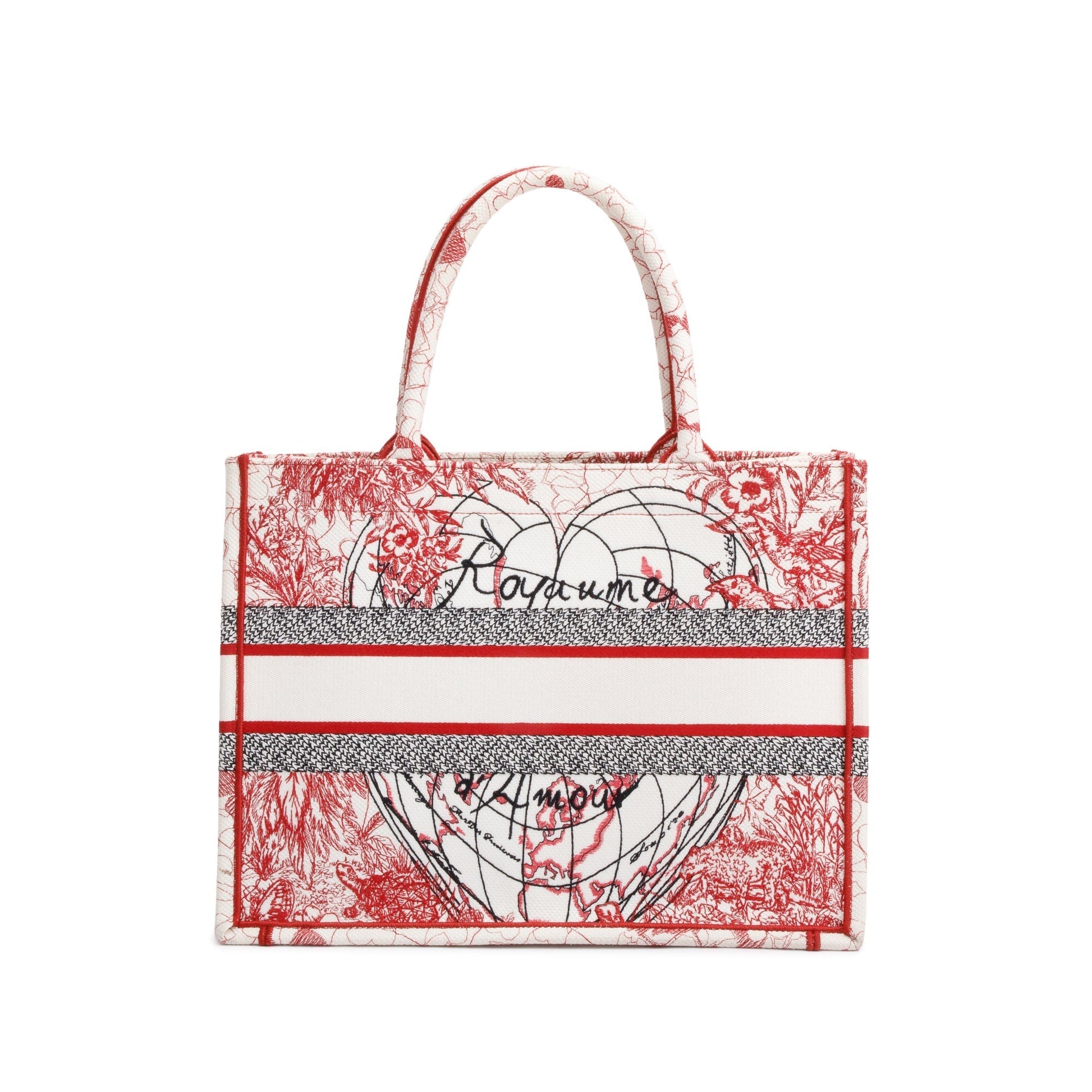 Christian Dior 2021 Red & White Royaume d'Amour Embroidery Medium Book Tote