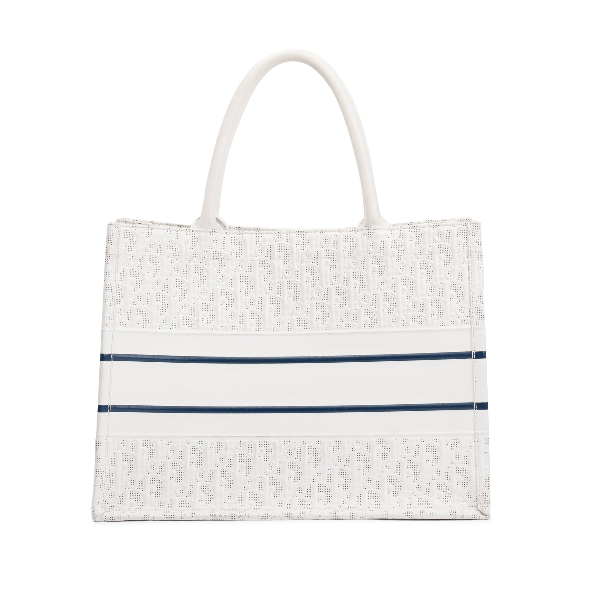 Christian Dior 2021 White Oblique Embossed Leather Medium Book Tote