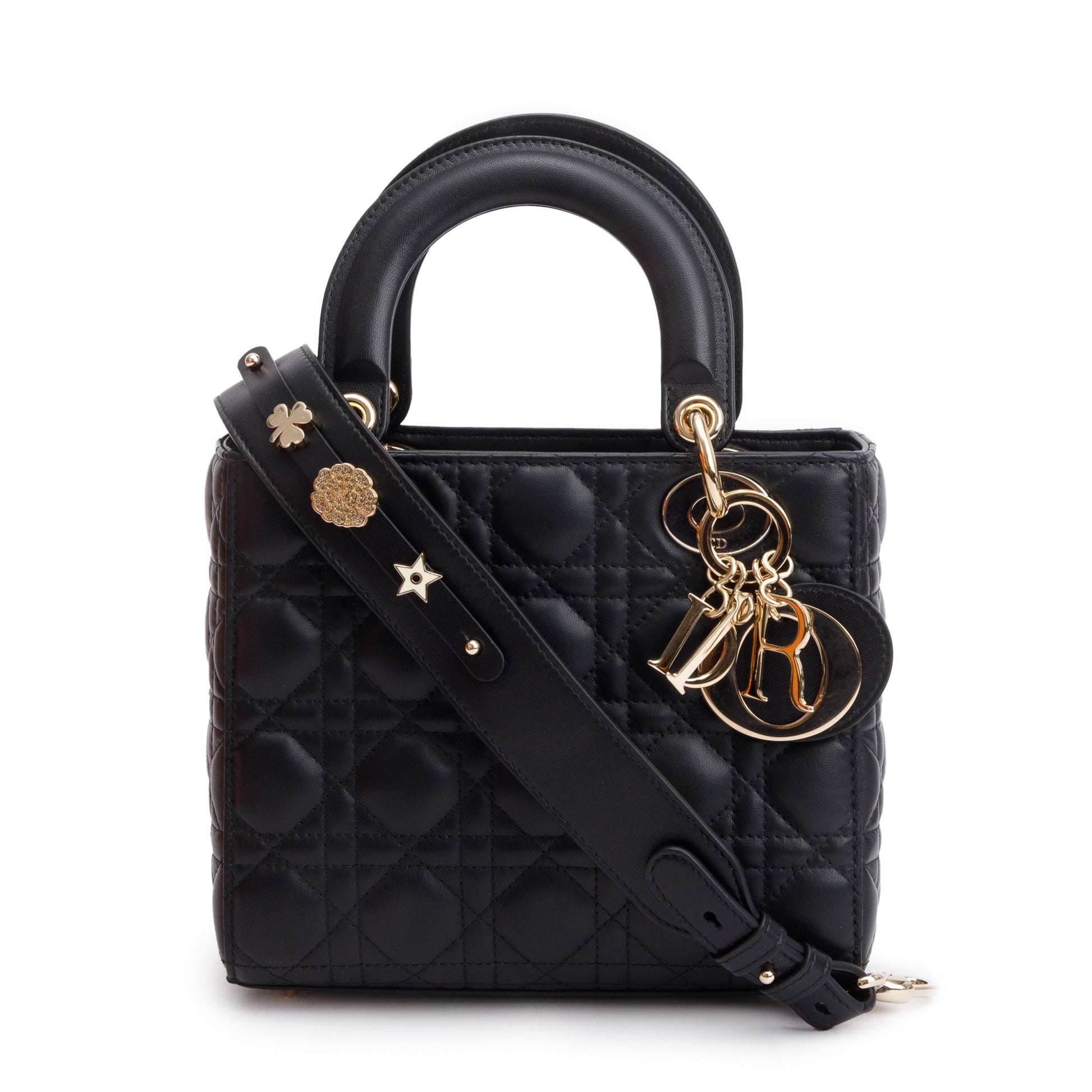 Christian Dior 2022 Black Cannage Lambskin Leather Small Lady Dior Bag