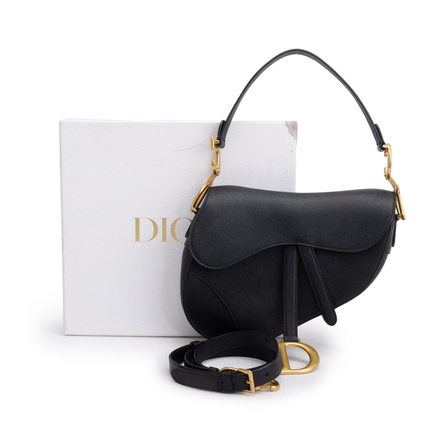 Christian Dior 2022 Black Grained Calfskin Leather Saddle Bag