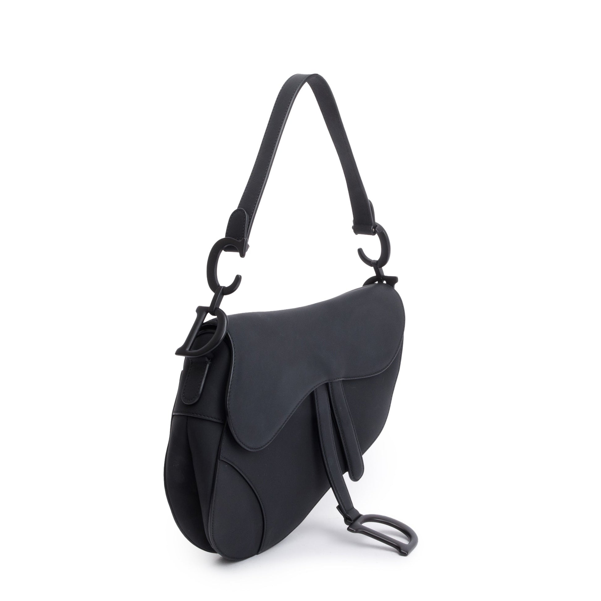 Christian Dior 2022 Black Ultramatte Calfskin Leather Medium Saddle Bag