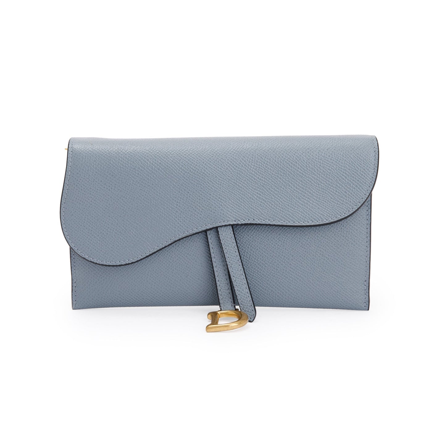 Christian Dior 2022 Blue Grained Calfskin Leather Saddle Chain Pouch