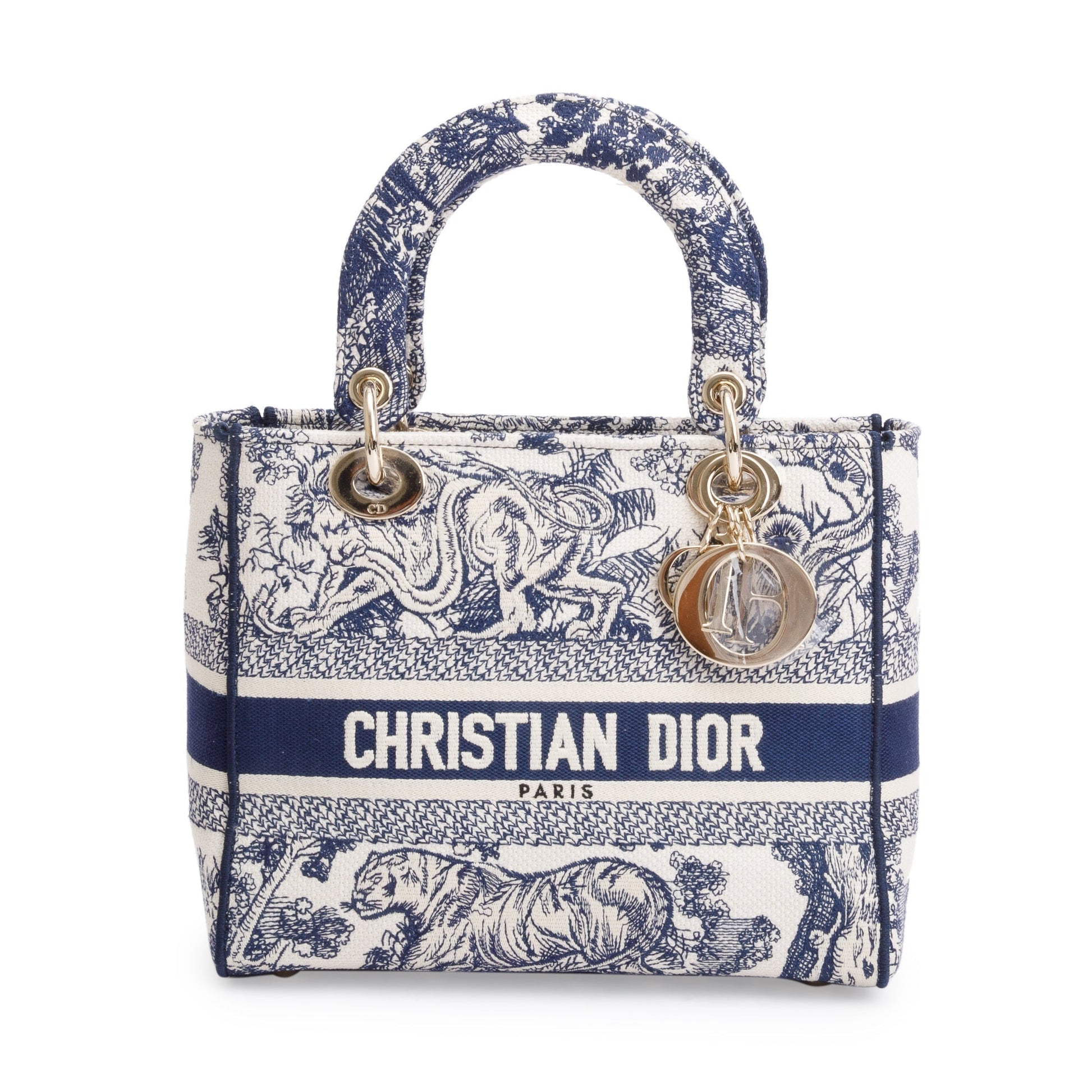 Christian Dior 2022 Blue Toile De Jouy Reverse Embroidery Medium Lady D-Lite Bag