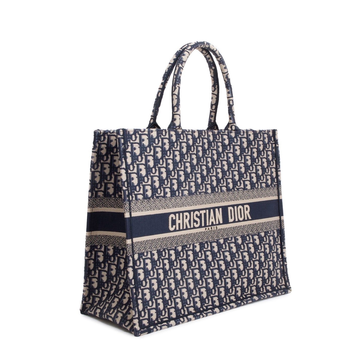 Christian Dior 2022 Ecru and Blue Dior Oblique Embroidery Large Book Tote