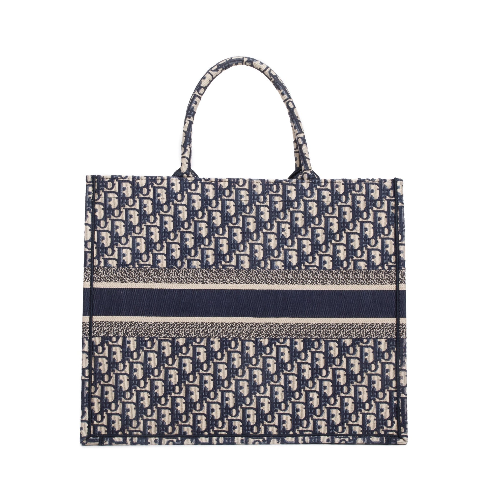 Christian Dior 2022 Ecru and Blue Dior Oblique Embroidery Large Book Tote