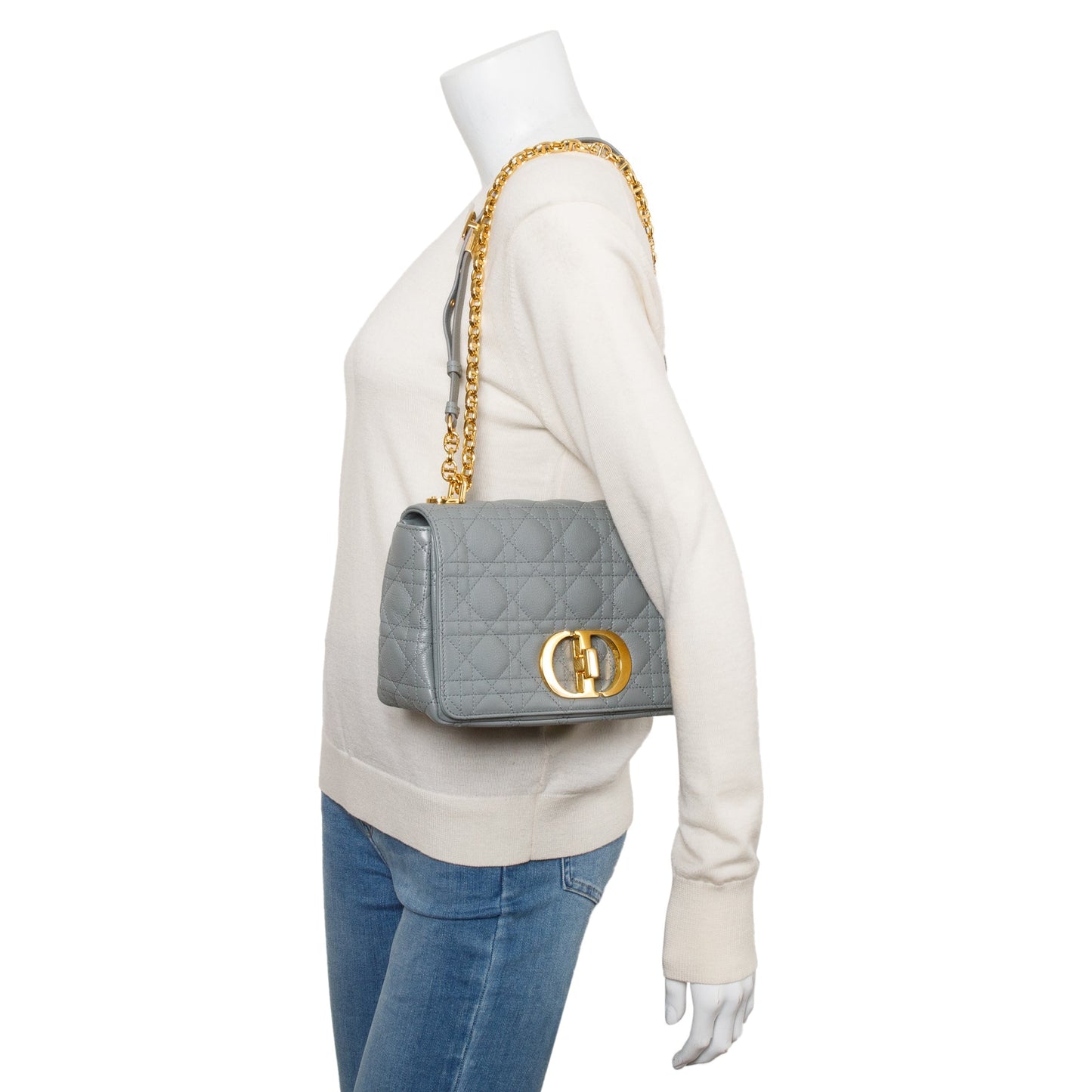 Christian Dior 2022 Grey Supple Cannage Calfskin Leather Medium Dior Caro Bag