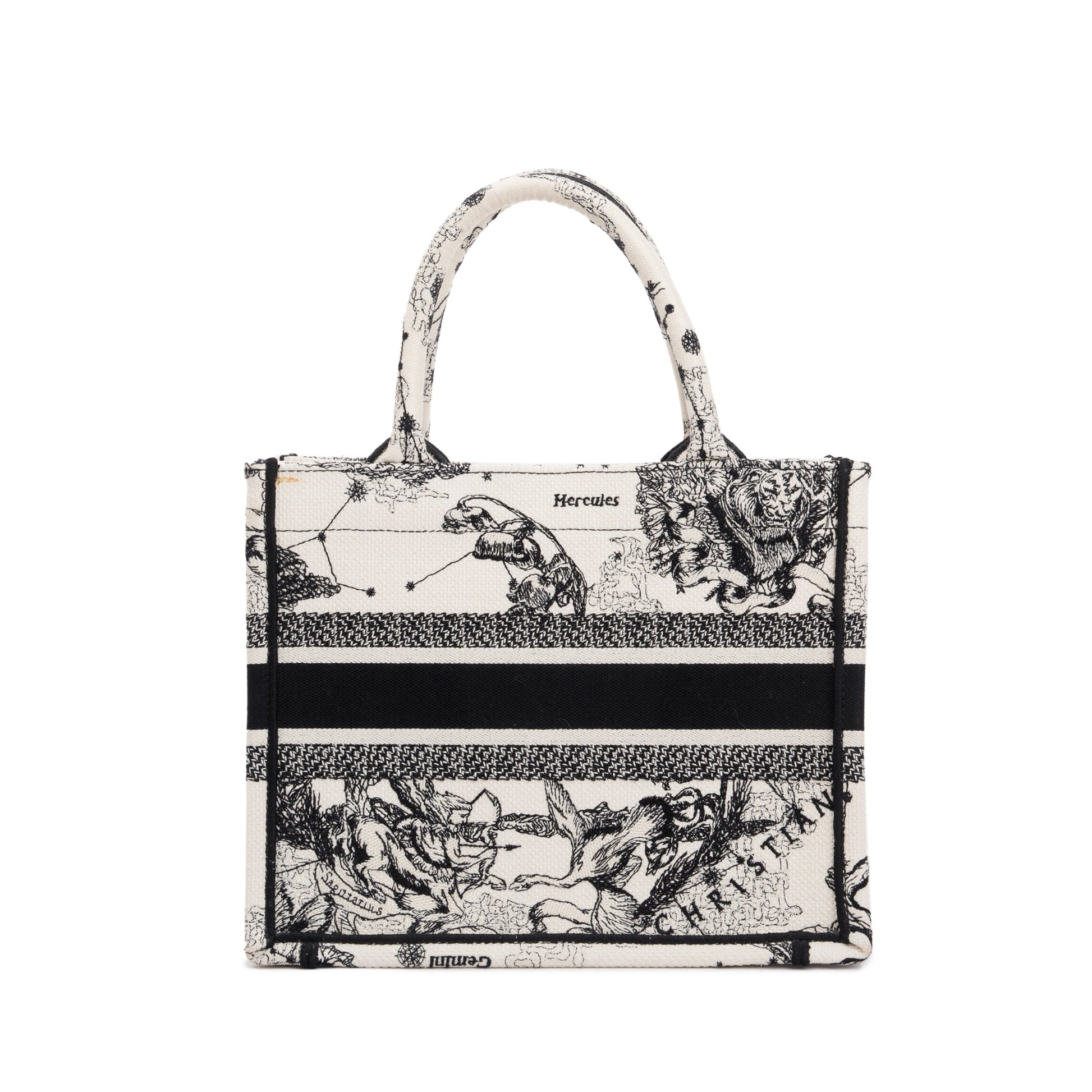 Christian Dior 2022 Latte & Black Toile de Jouy Zodiac Embroidery Small Book Tote