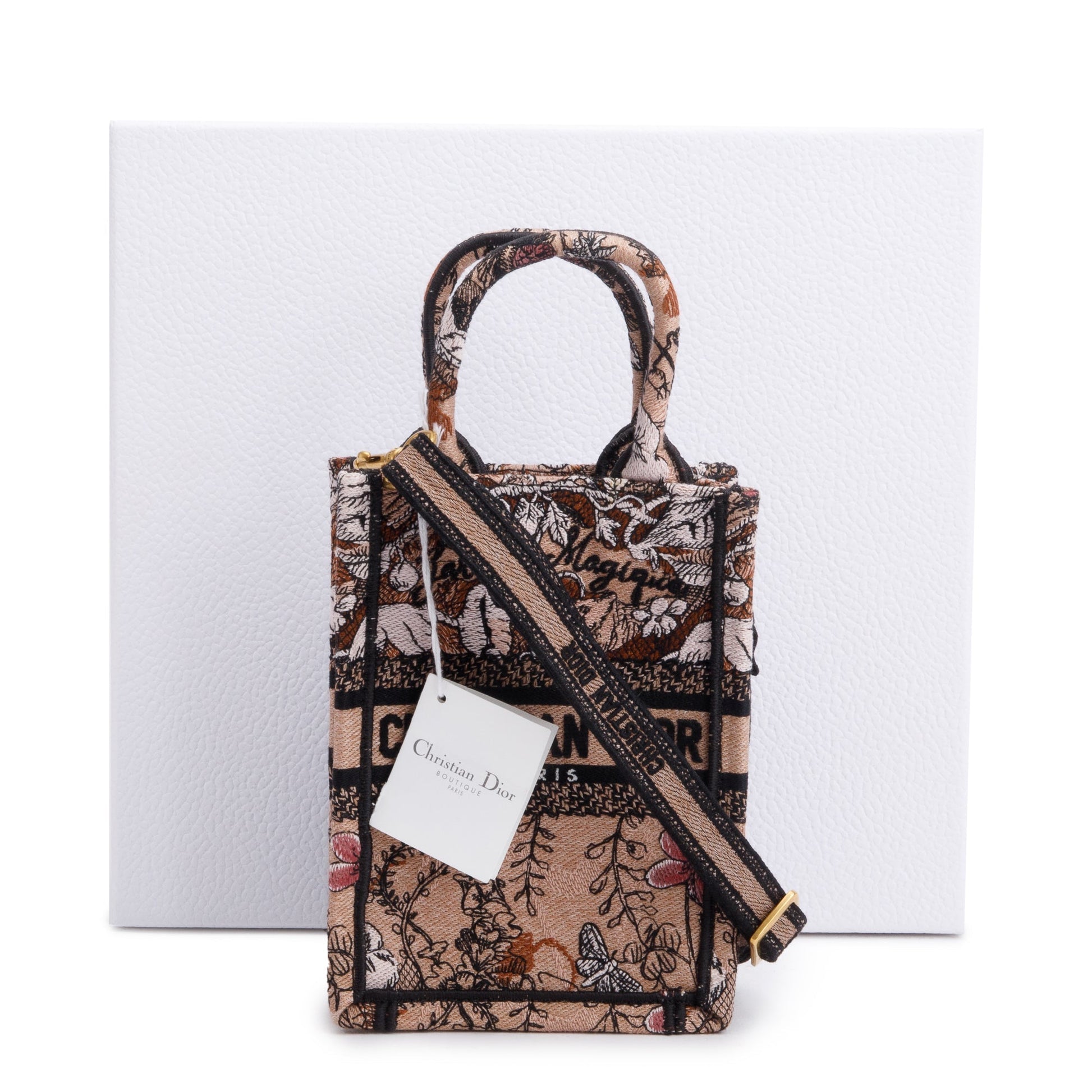 Christian Dior 2022 Pink Jardin Magique Embroidered Mini Vertical Book Tote