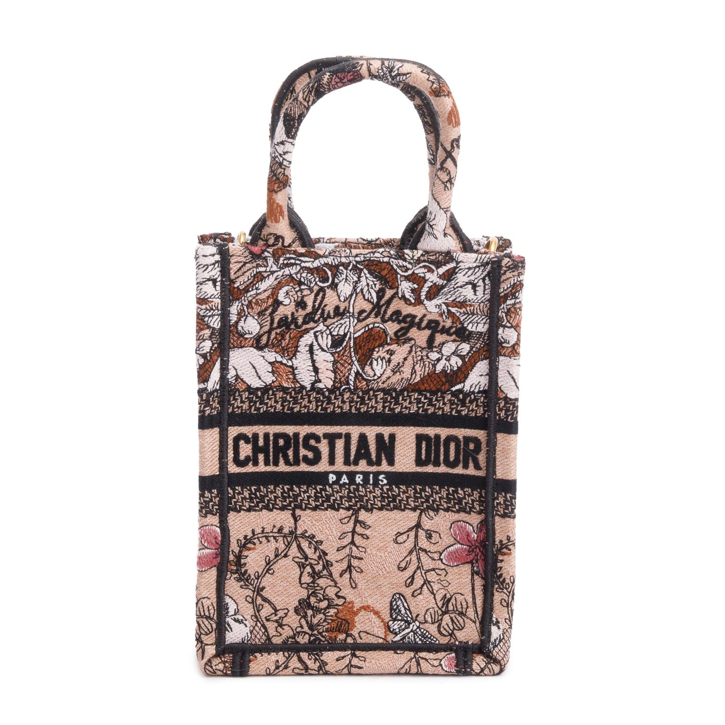 Christian Dior 2022 Pink Jardin Magique Embroidered Mini Vertical Book Tote