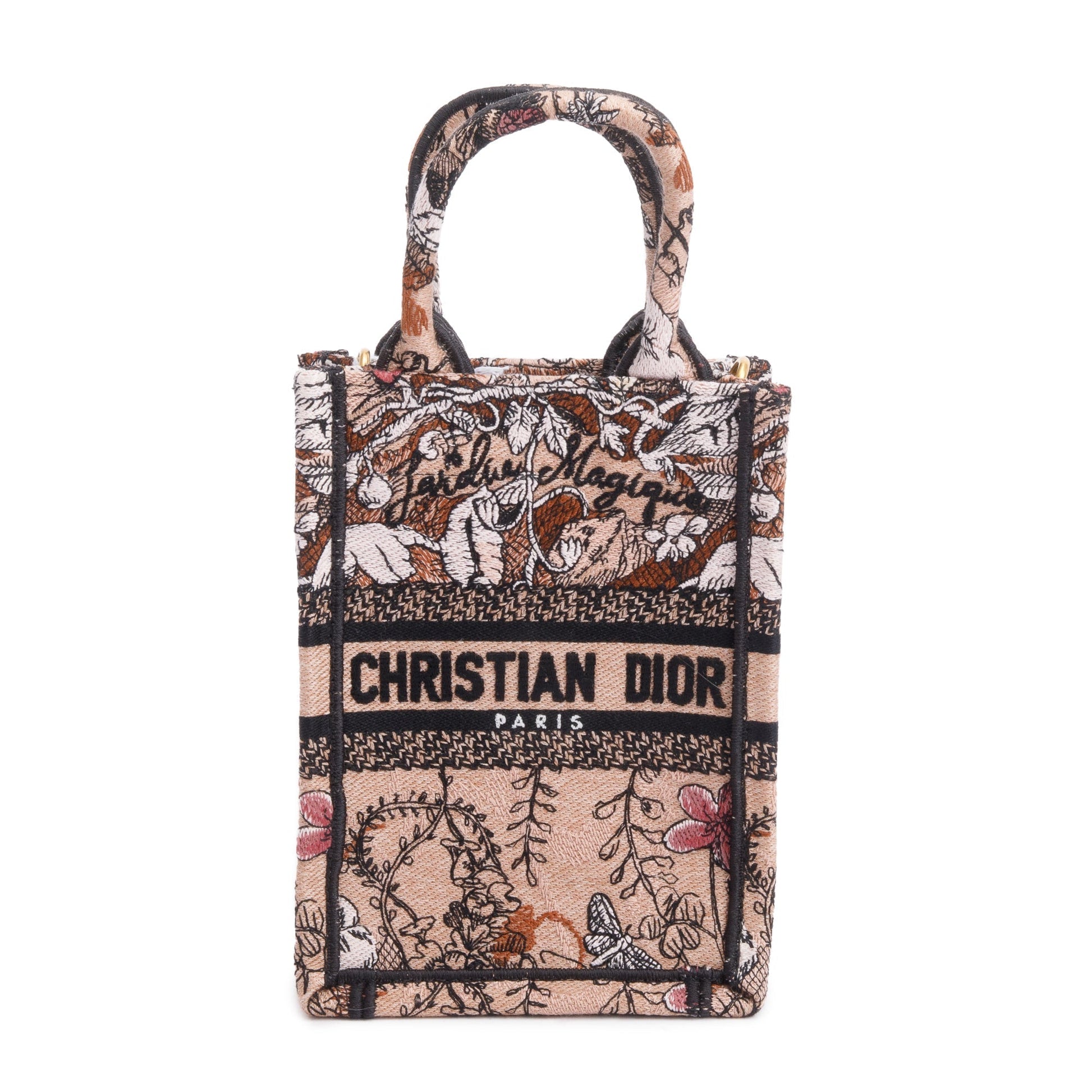 Christian Dior 2022 Pink Jardin Magique Embroidered Mini Vertical Book Tote