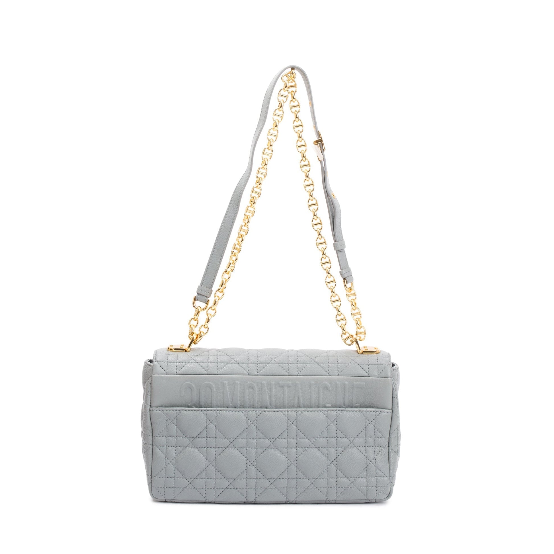 Christian Dior 2022 Stone Gray Supple Cannage Calfskin Leather Medium Dior Caro Bag