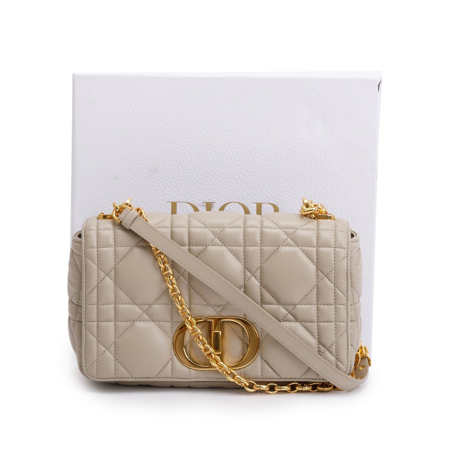 Christian Dior 2022 Taupe Supple Cannage Calfskin Leather Medium Dior Caro Bag