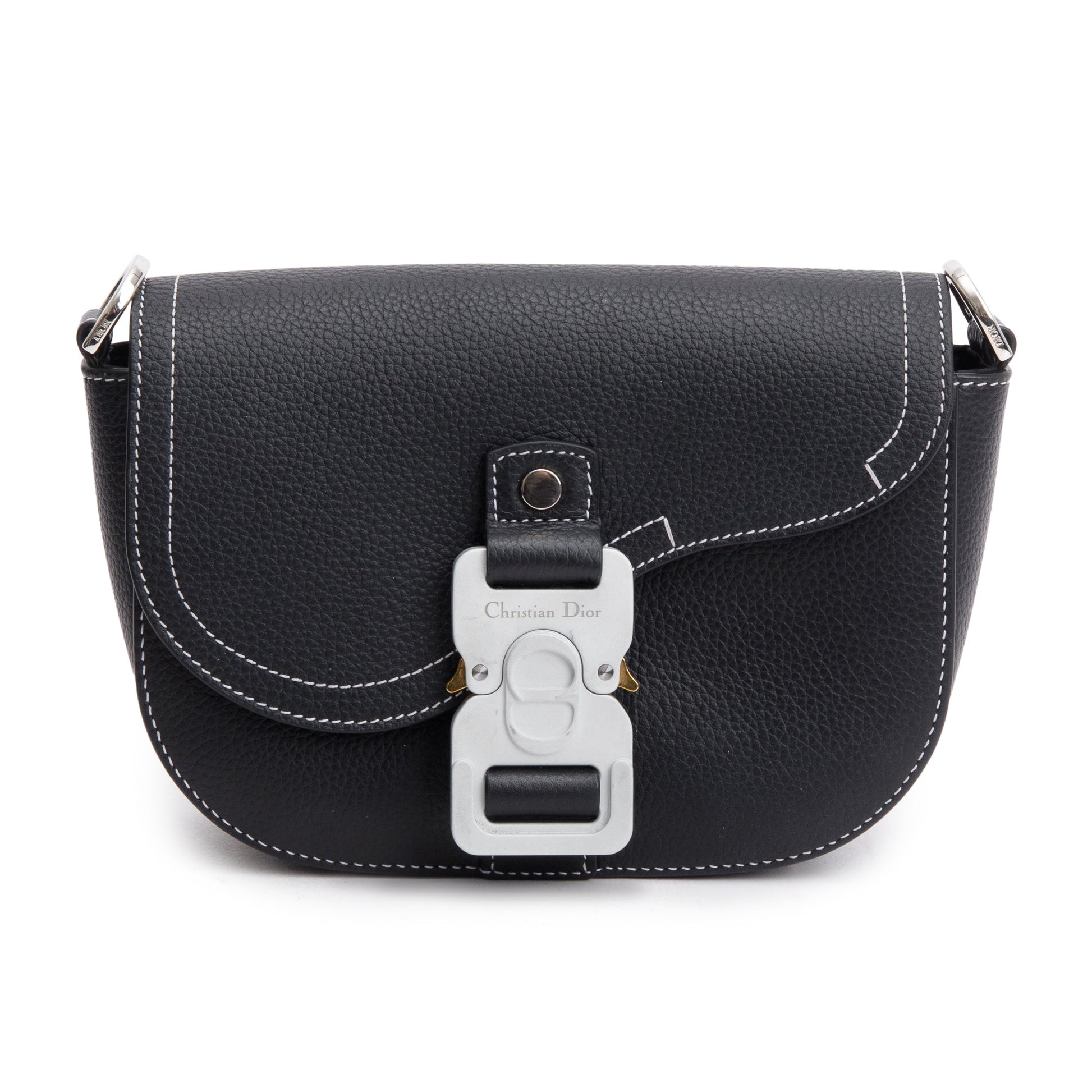 Christian Dior 2023 Black Calfskin Leather Mini Saddle Messenger Bag