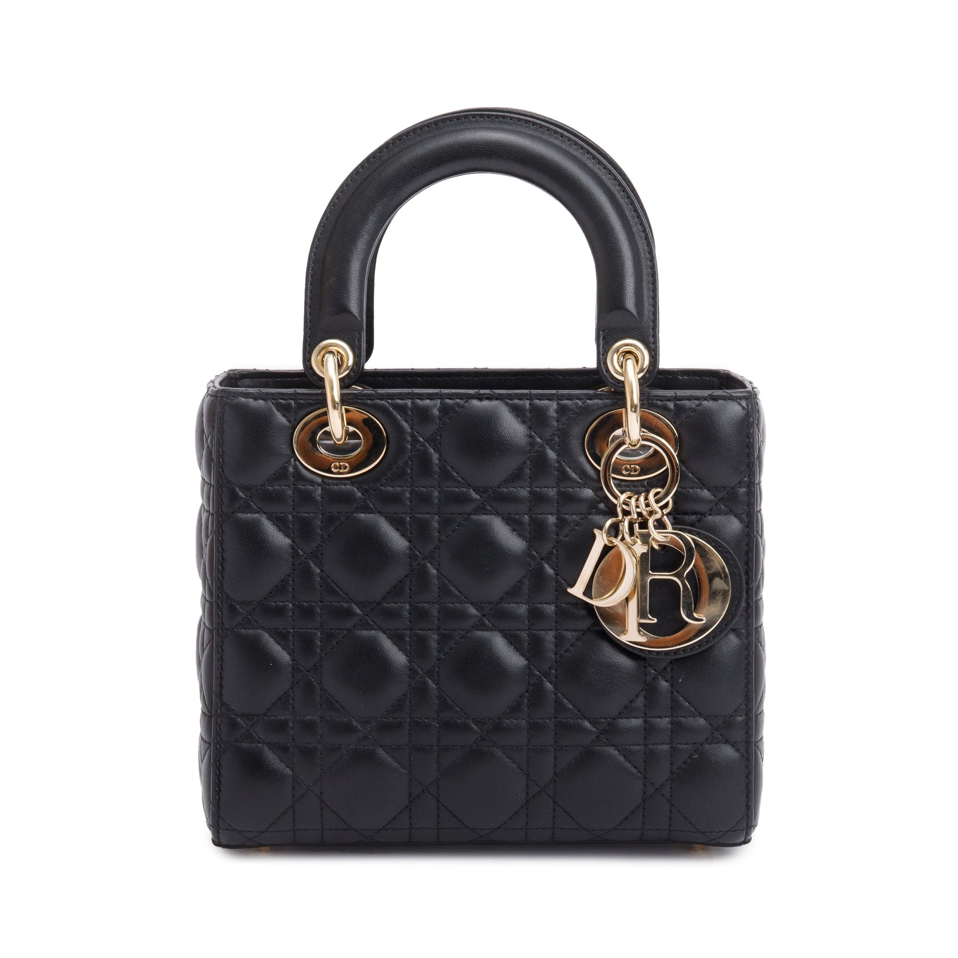 Christian Dior 2023 Black Cannage Lambskin Leather Small Lady Dior Bag