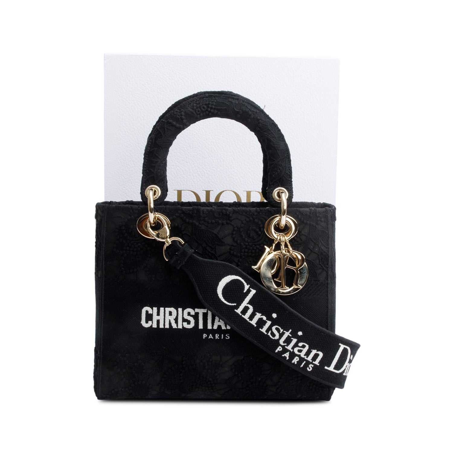 Christian Dior 2023 Black Canvas Medium Lady D-Lace Bag