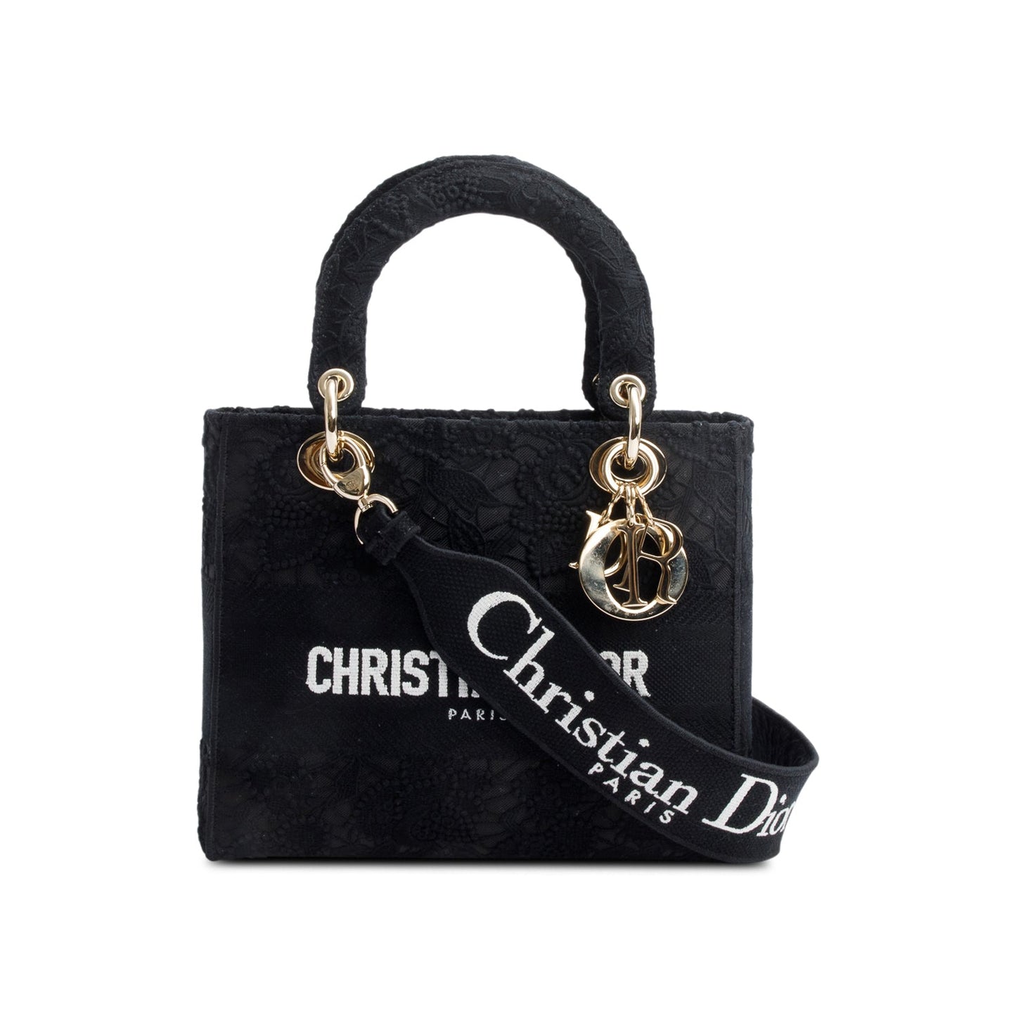 Christian Dior 2023 Black Canvas Medium Lady D-Lace Bag