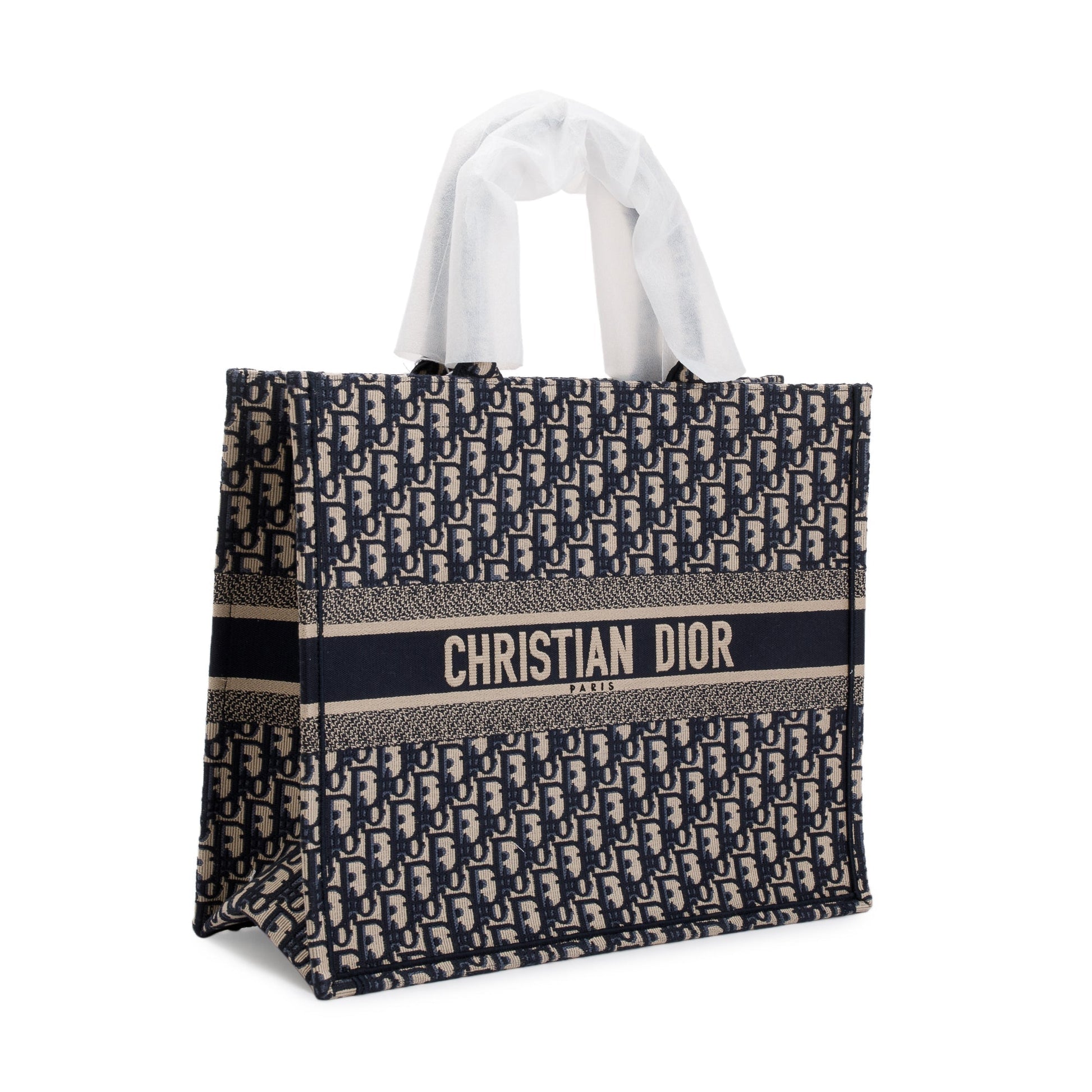 Christian Dior 2023 Ecru and Blue Dior Oblique Embroidery Large Book Tote