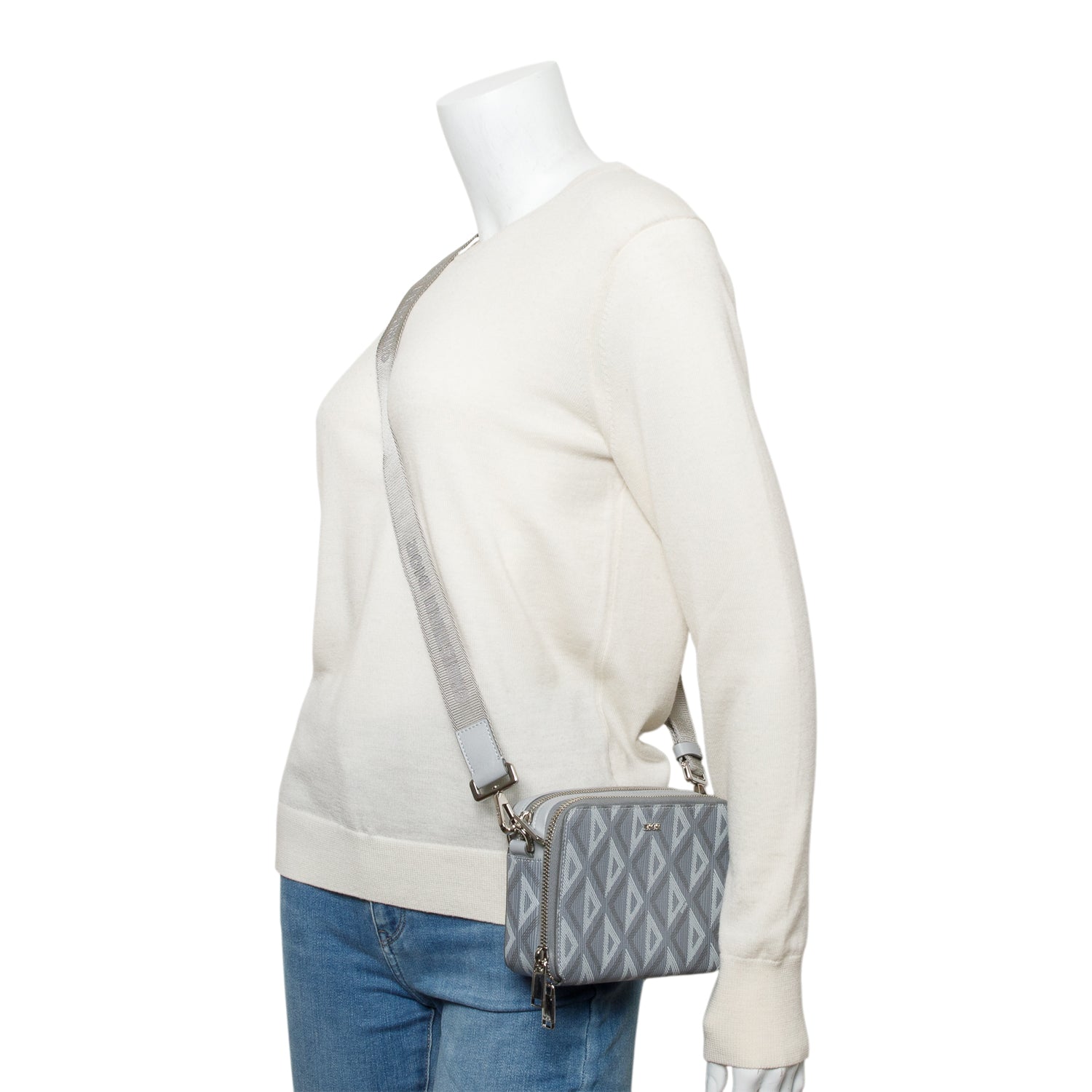 Christian Dior 2023 Grey CD Diamond Coated Canvas Crossbody Pouch