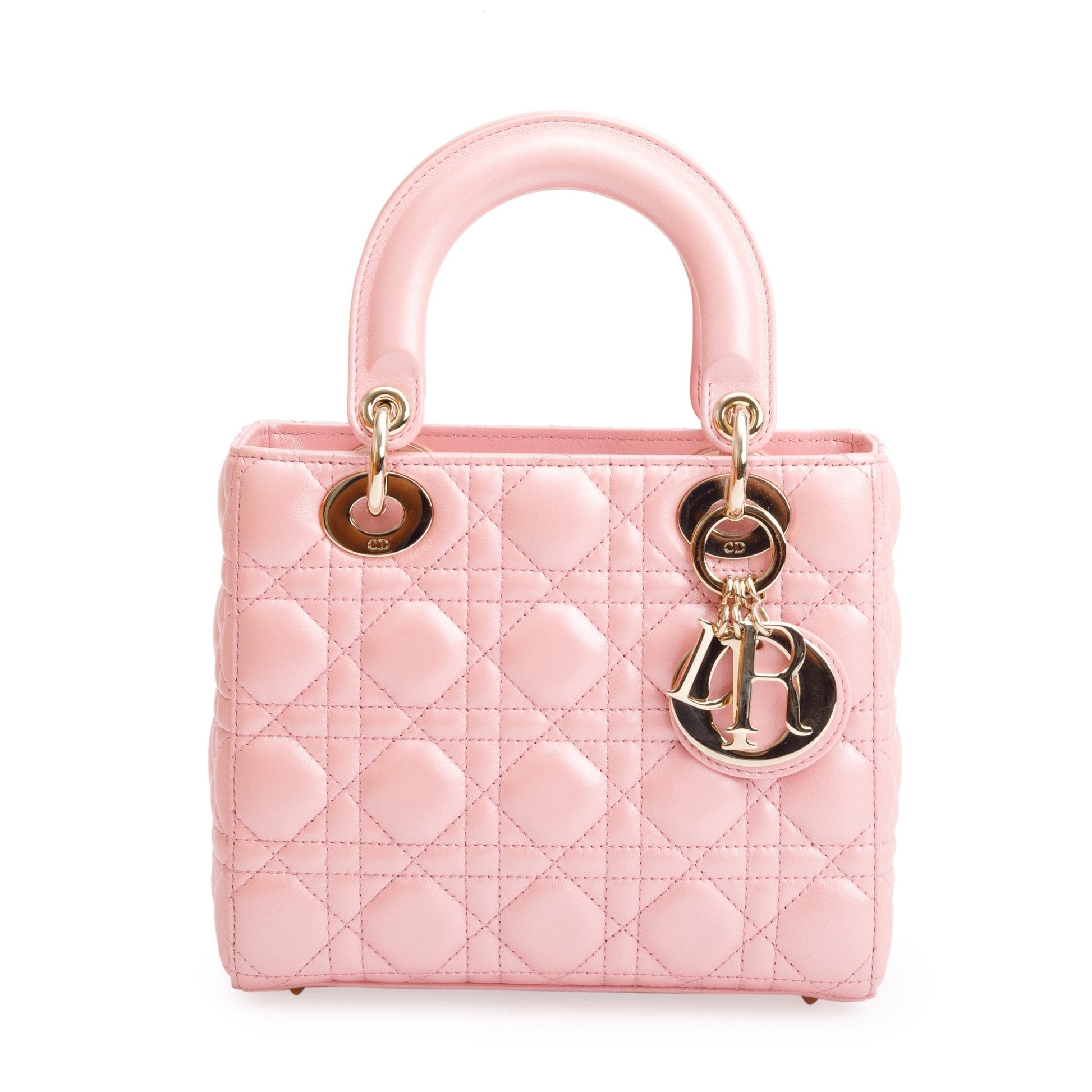 Christian Dior 2023 Pink Metallic Cannage Lambskin Leather Small Lady Dior Bag