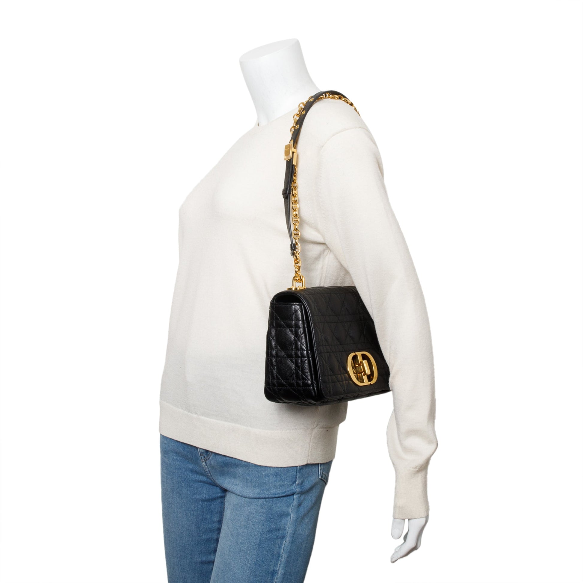 Christian Dior 2024 Black Supple Cannage Calfskin Leather Medium Dior Caro Bag