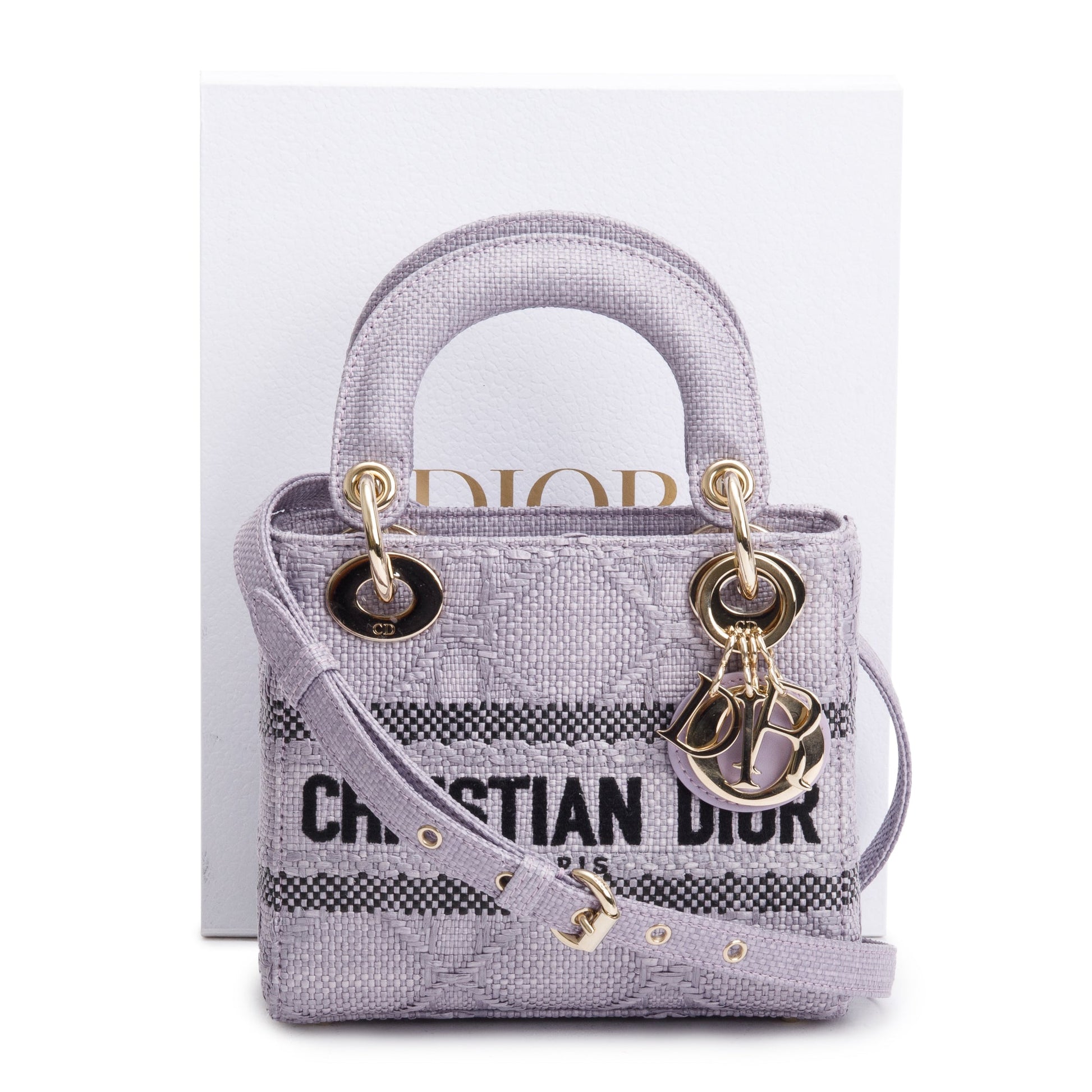 Christian Dior 2024 Purple Cannage Raffia Mini Lady D-Lite Bag