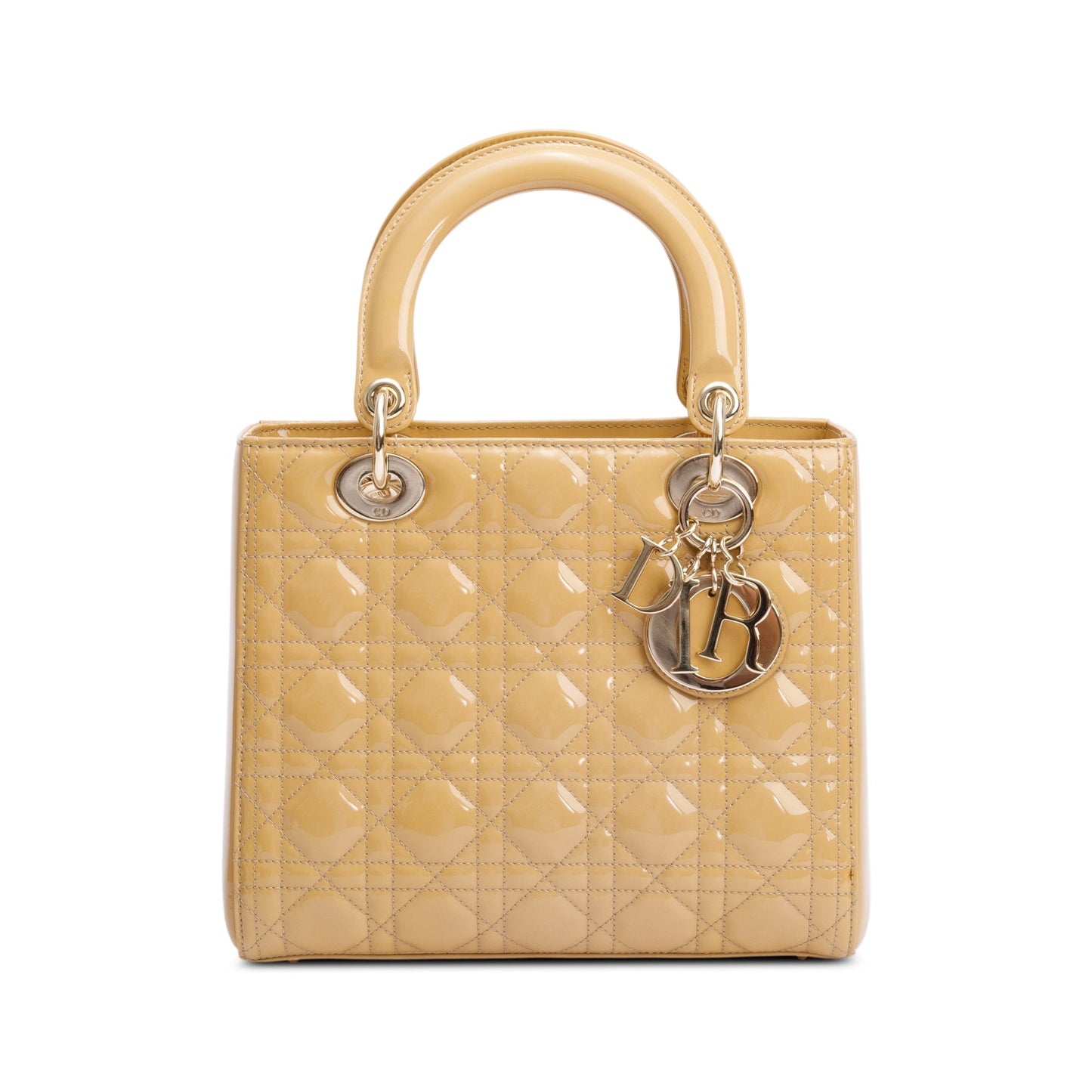 Christian Dior Beige Cannage Patent Leather Medium Lady Dior Bag