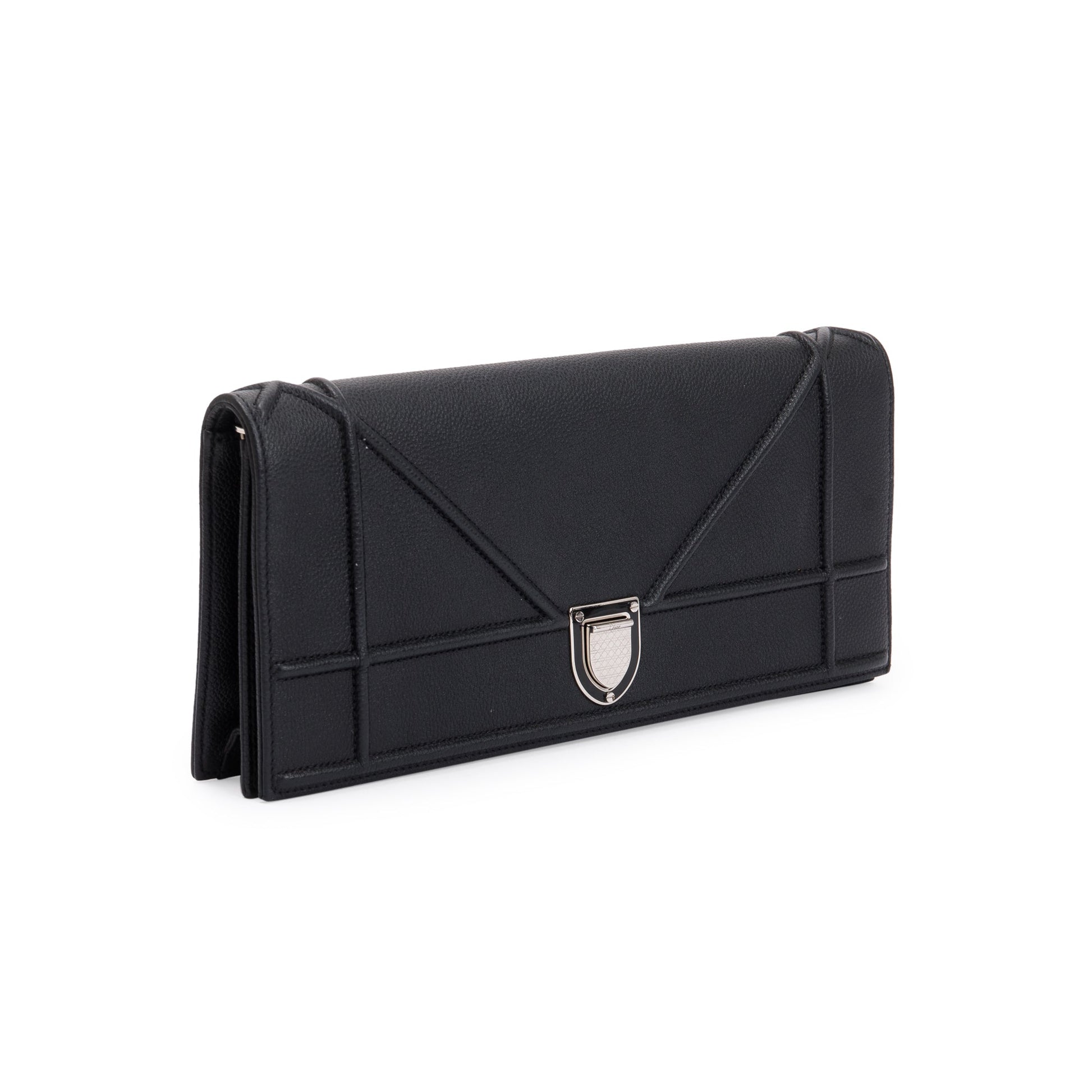 Christian Dior Black Calfskin Leather Diorama Chain Clutch
