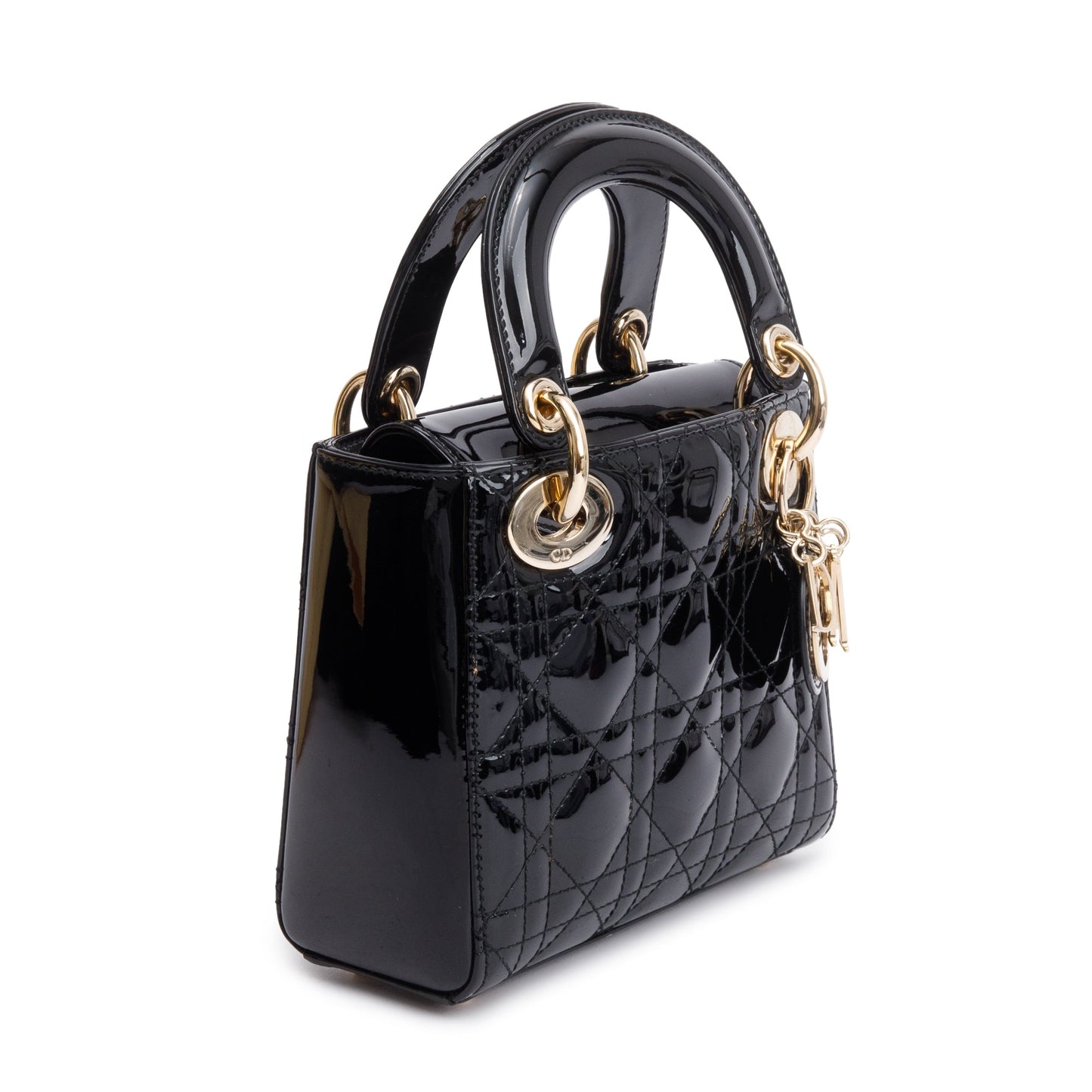 Christian Dior Black Cannage Patent Leather Mini Lady Dior Bag